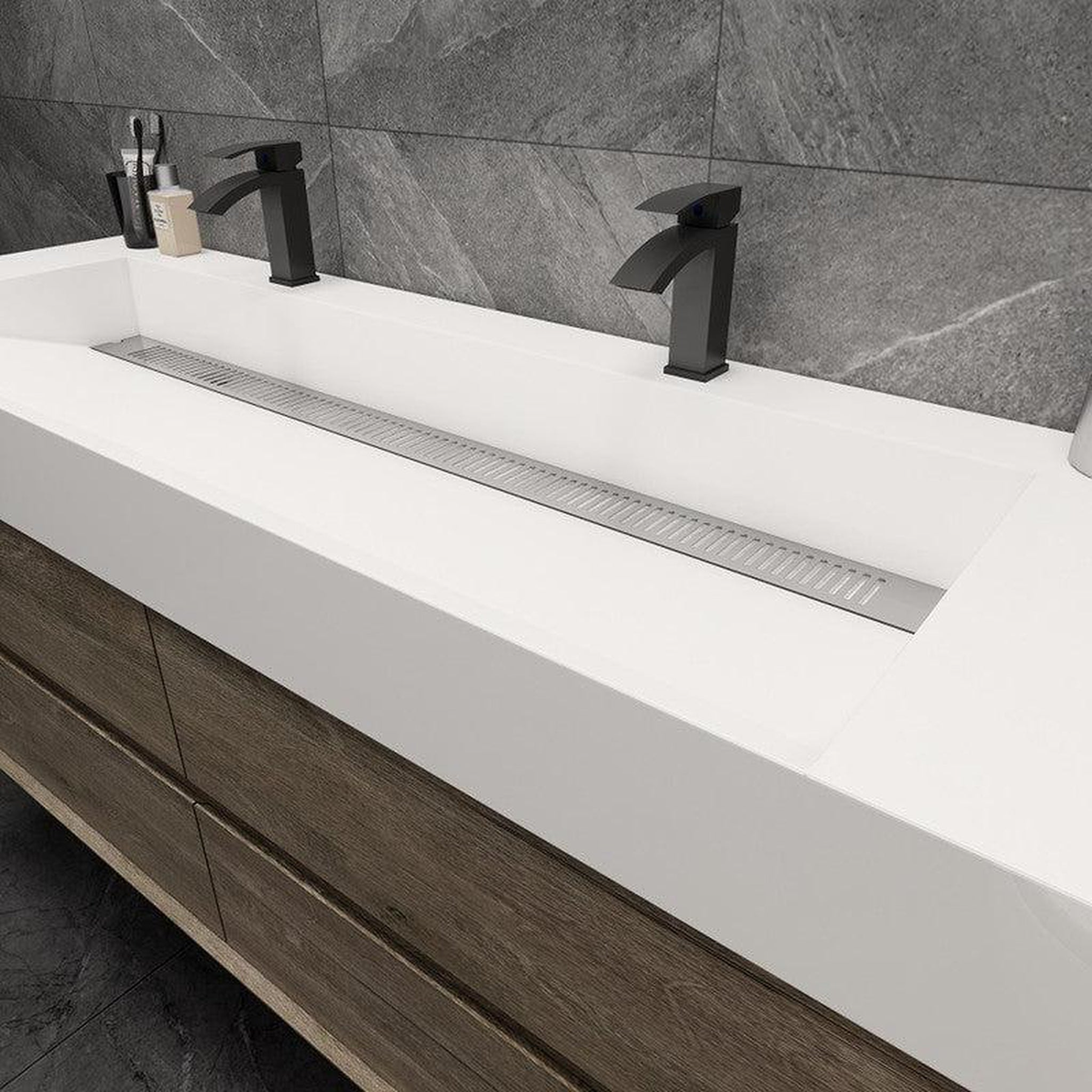 Prime 60" Gray Oak Wall-Mounted Vanity With Double Faucet Holes and Reinforced White Acrylic Sink