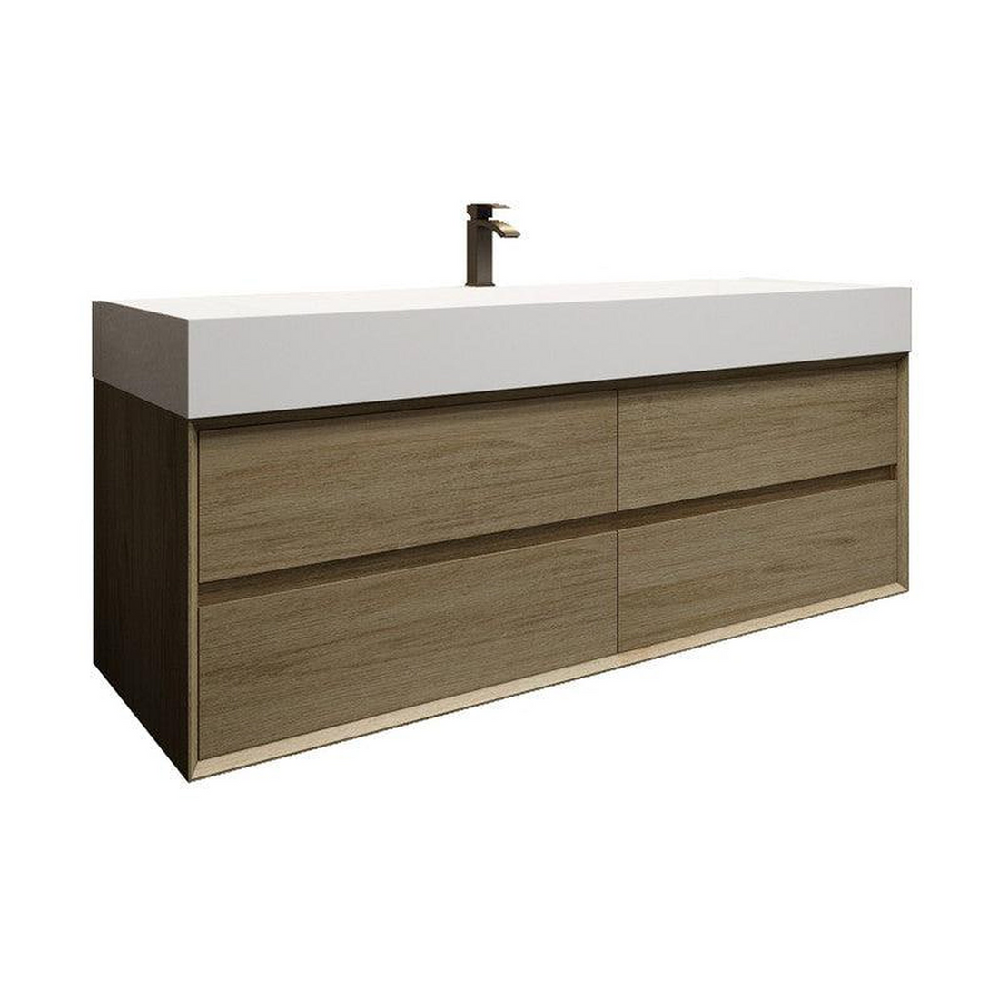 Prime 60" Coffee Wood Wall-Mounted Vanity With Single Faucet Hole and Reinforced White Acrylic Sink