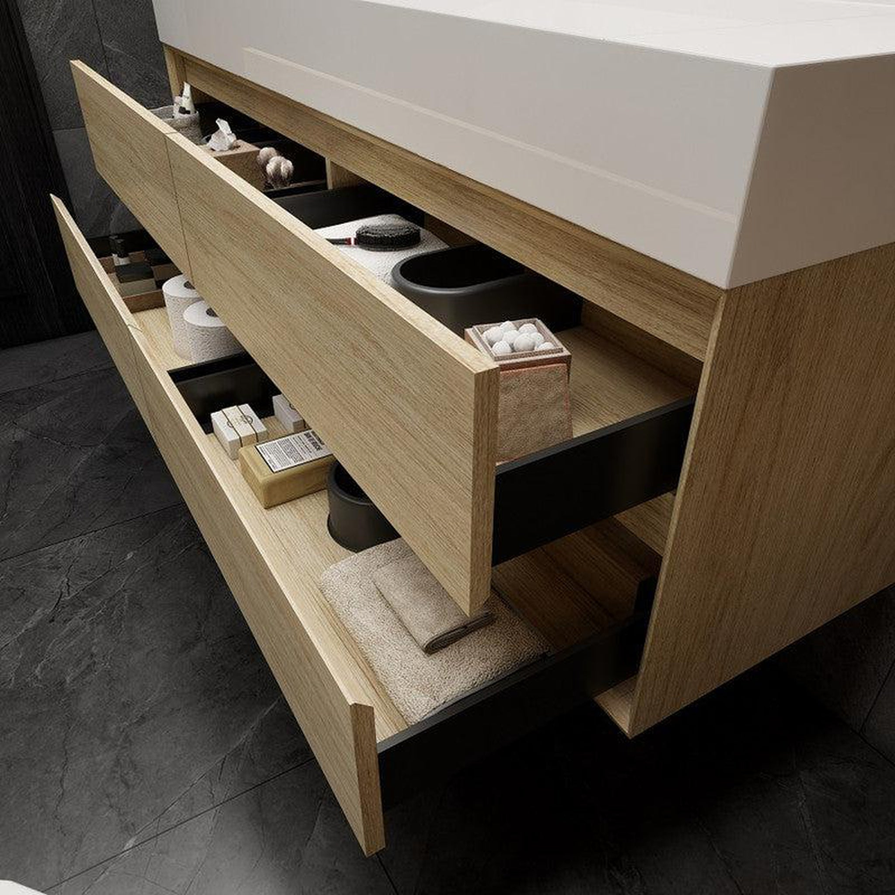 Prime 60" Coffee Wood Wall-Mounted Vanity With Single Faucet Hole and Reinforced White Acrylic Sink