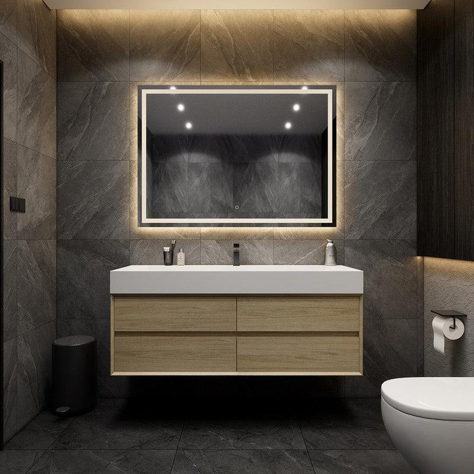 Prime 60" Coffee Wood Wall-Mounted Vanity With Single Faucet Hole and Reinforced White Acrylic Sink