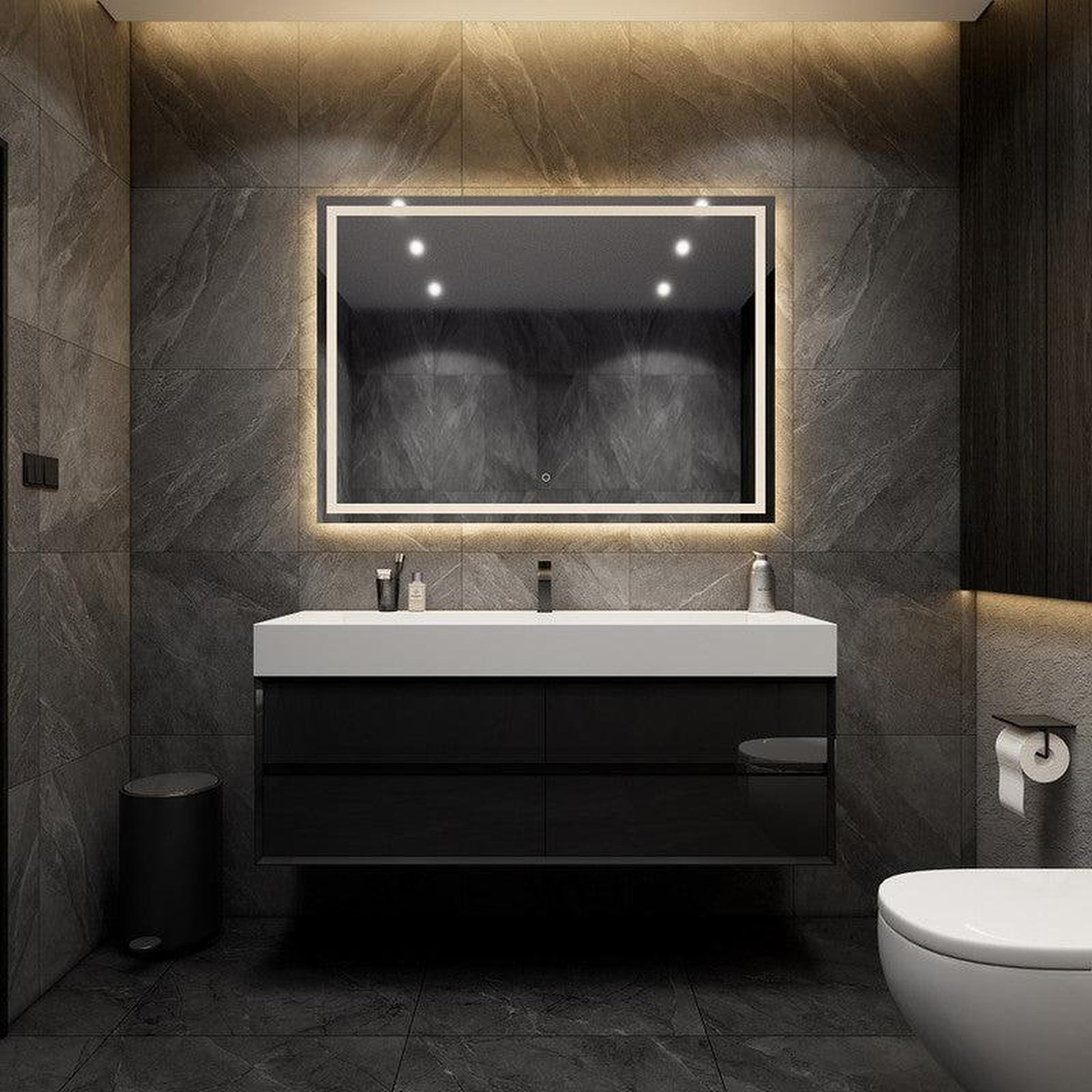 Prime 60" Gloss Black Wall-Mounted Vanity With Single Faucet Hole and Reinforced White Acrylic Sink