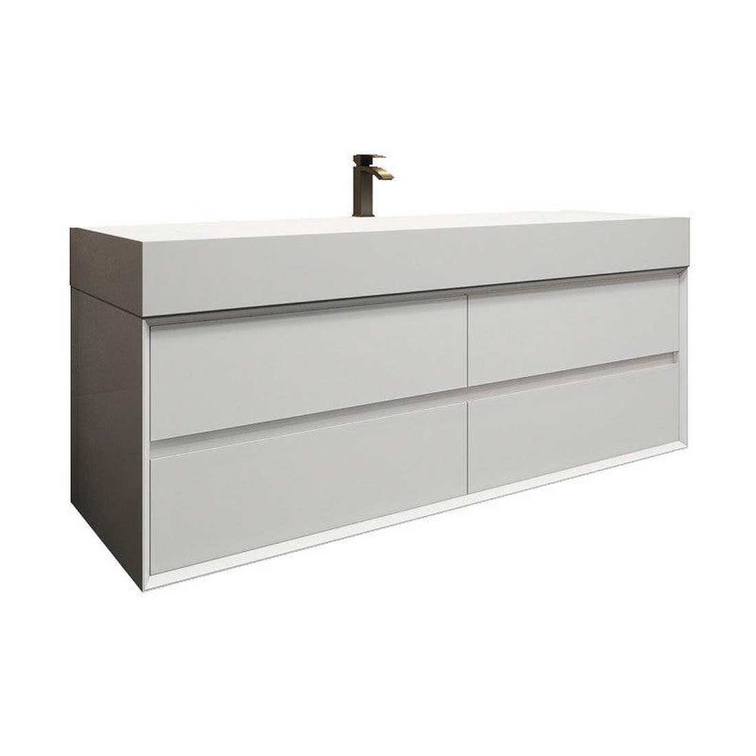 Prime 60" Gloss White Wall-Mounted Vanity With Single Faucet Hole and Reinforced White Acrylic Sink