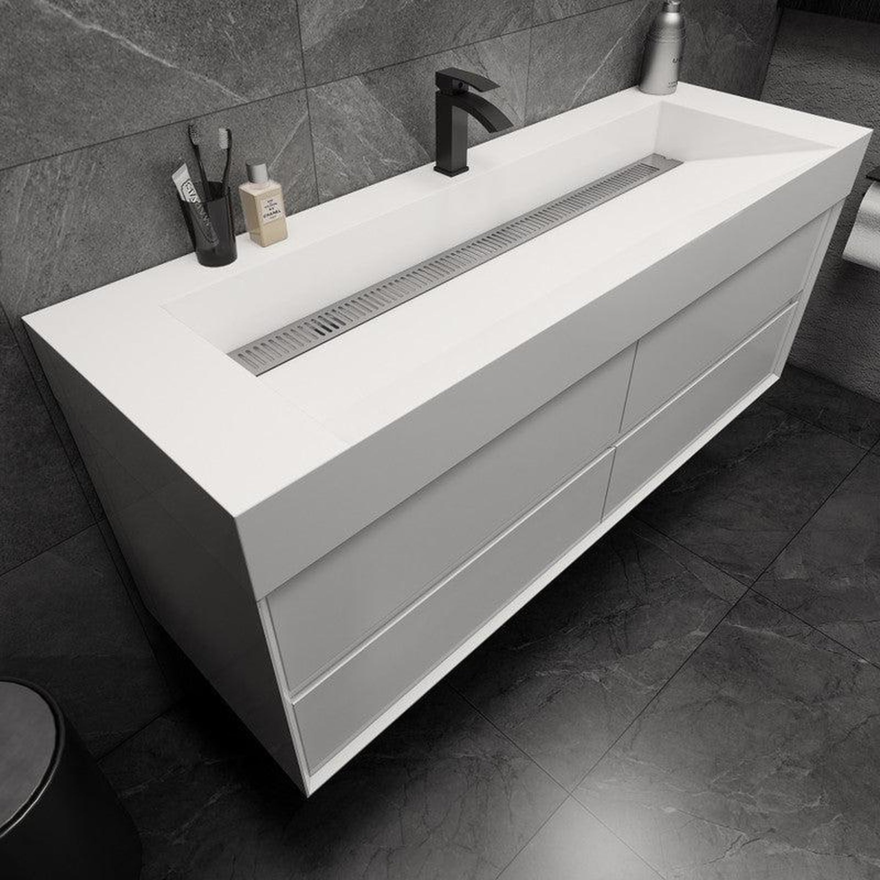 Prime 60" Gloss White Wall-Mounted Vanity With Single Faucet Hole and Reinforced White Acrylic Sink