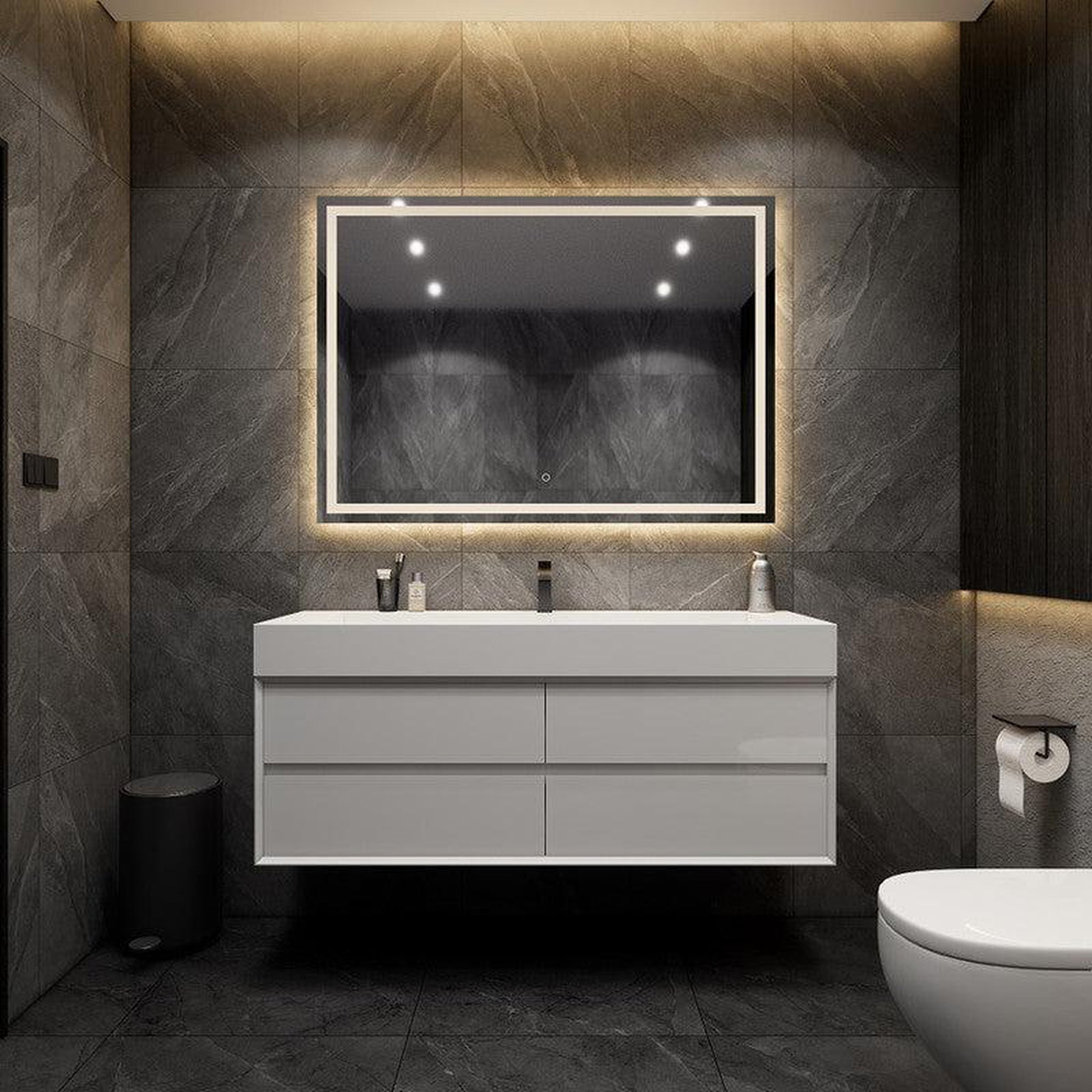 Prime 60" Gloss White Wall-Mounted Vanity With Single Faucet Hole and Reinforced White Acrylic Sink