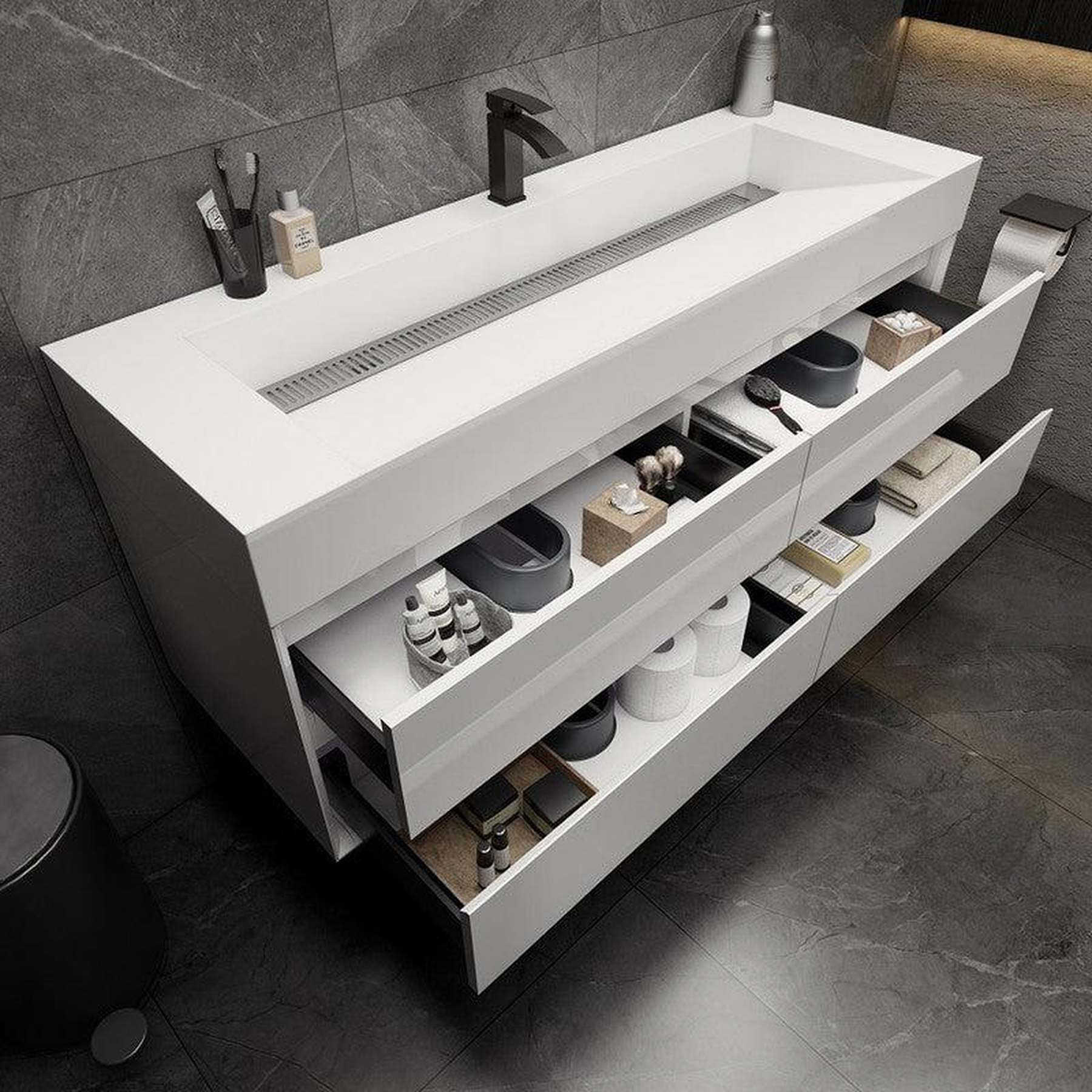 Prime 60" Gloss White Wall-Mounted Vanity With Single Faucet Hole and Reinforced White Acrylic Sink