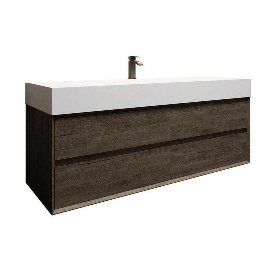 Prime 60" Gray Oak Wall-Mounted Vanity With Single Faucet Hole and Reinforced White Acrylic Sink
