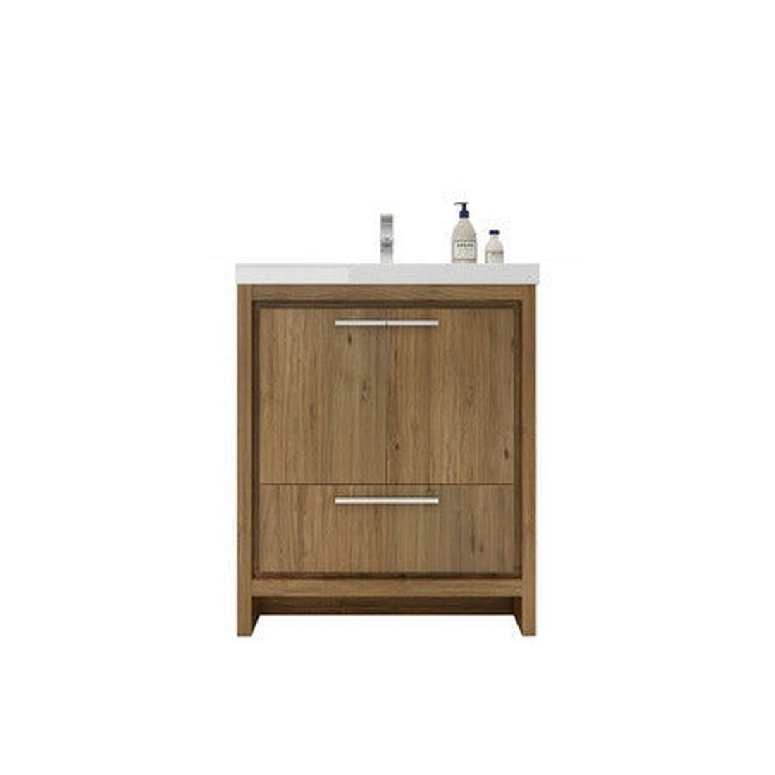 Amara 30" Natural Oak Freestanding Vanity With Single Reinforced White Acrylic Sink