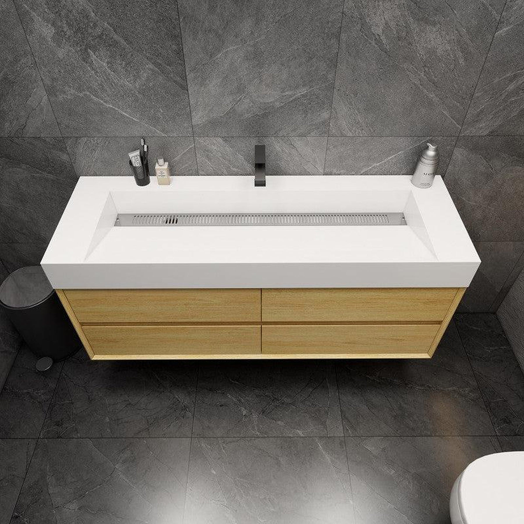 Prime 60" Teak Oak Wall-Mounted Vanity With Single Faucet Hole and Reinforced White Acrylic Sink