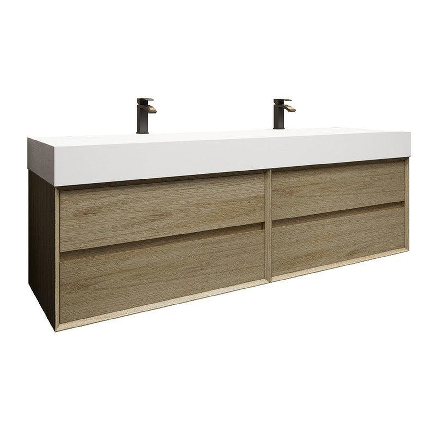 Prime 72" Coffee Wood Wall-Mounted Vanity With Double Faucet Holes and Reinforced White Acrylic Sink