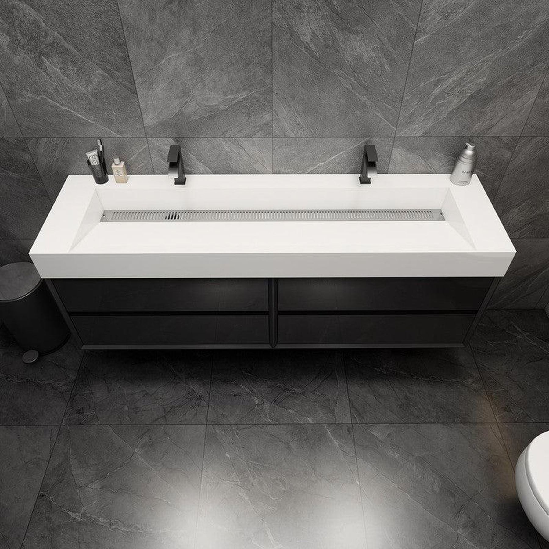 Prime 72" Gloss Black Wall-Mounted Vanity With Double Faucet Holes and Reinforced White Acrylic Sink