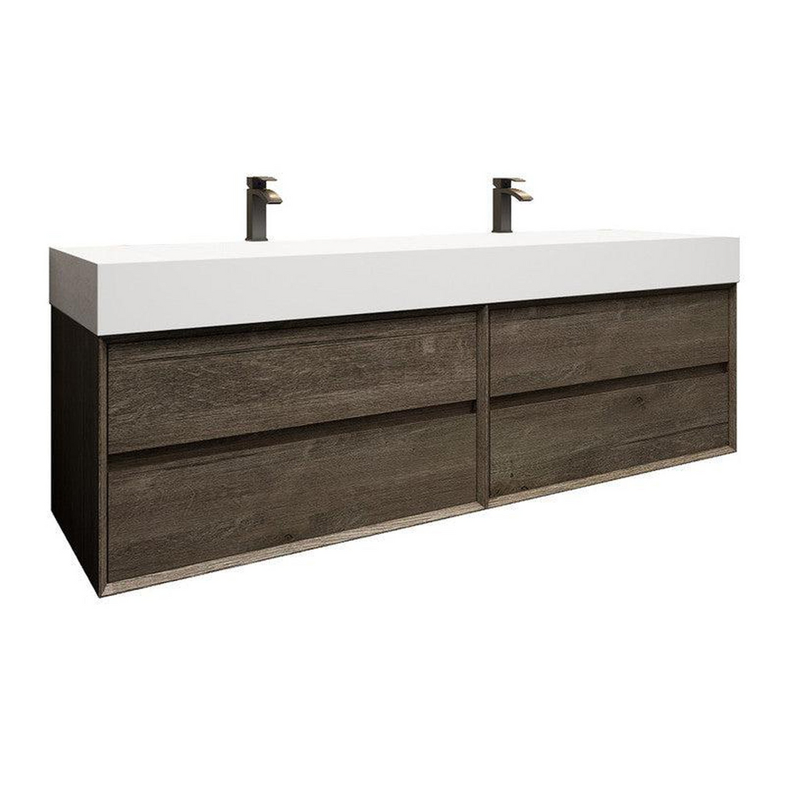Prime 72" Gray Oak Wall-Mounted Vanity With Double Faucet Holes and Reinforced White Acrylic Sink