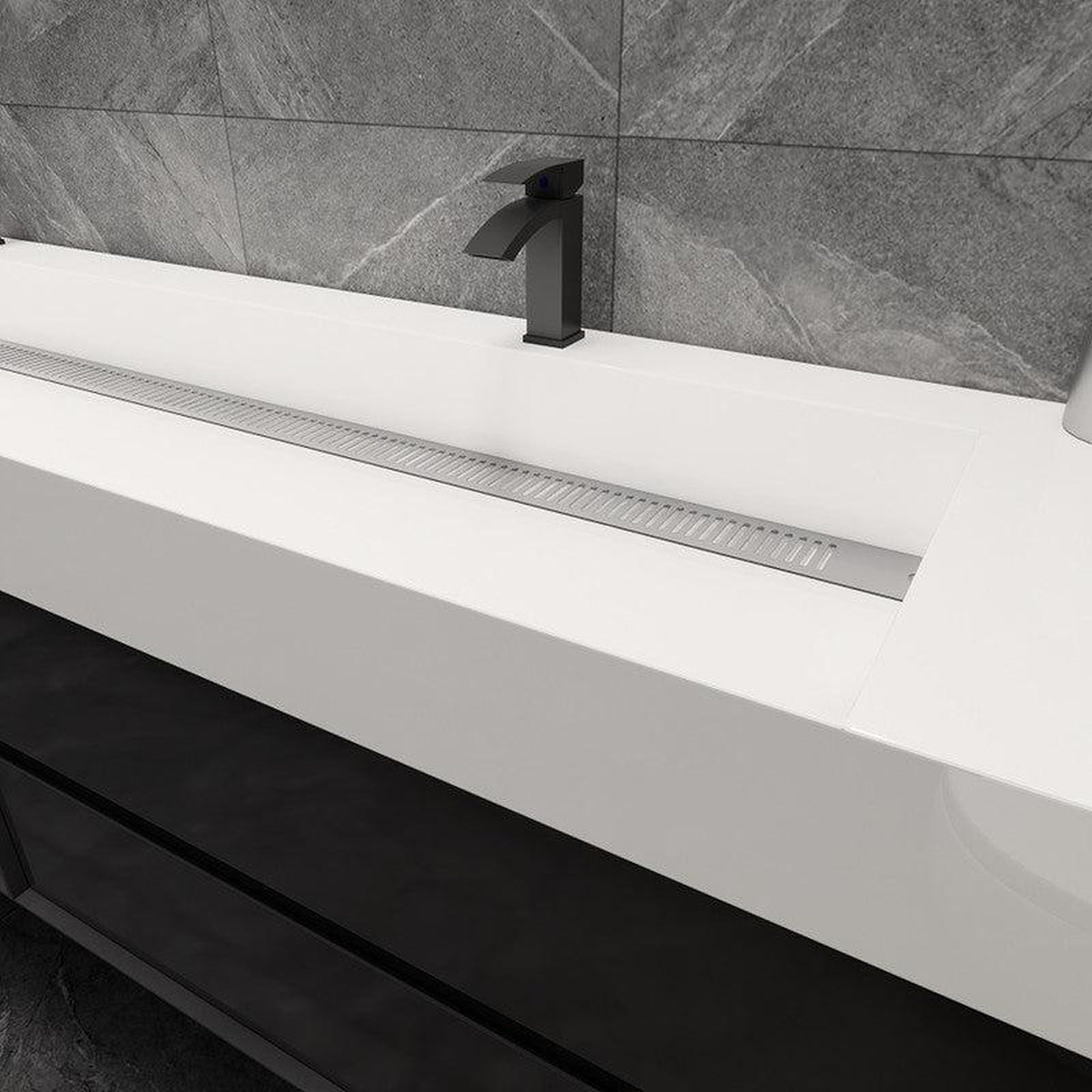 Prime 84" Gloss Black Wall-Mounted Vanity With Double Faucet Holes and Reinforced White Acrylic Sink