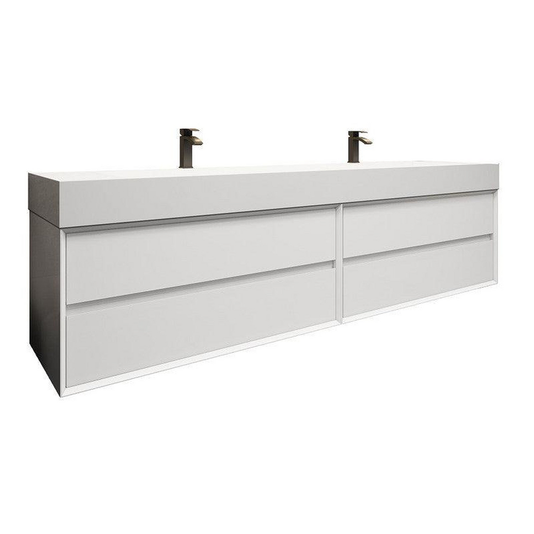 Prime 84" Gloss White Wall-Mounted Vanity With Double Faucet Holes and Reinforced White Acrylic Sink