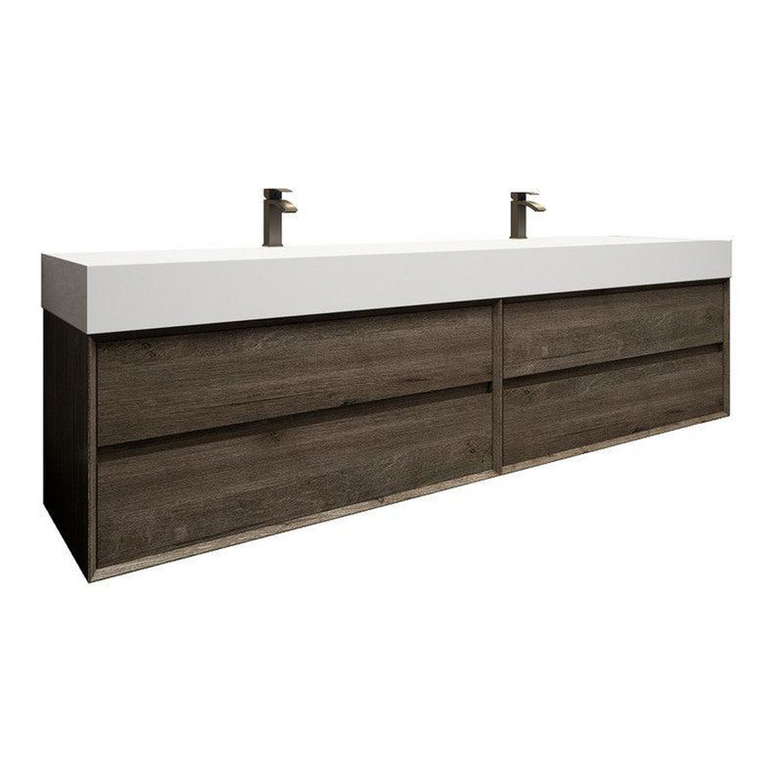 Prime 84" Gray Oak Wall-Mounted Vanity With Double Faucet Holes and Reinforced White Acrylic Sink