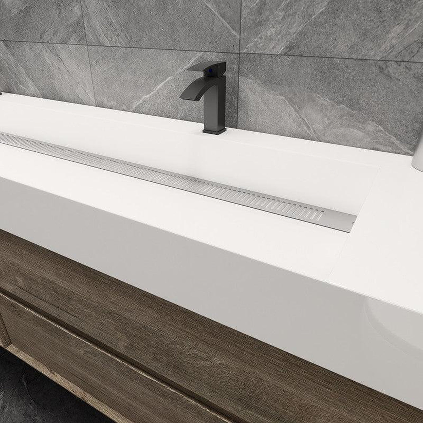 Prime 84" Gray Oak Wall-Mounted Vanity With Double Faucet Holes and Reinforced White Acrylic Sink
