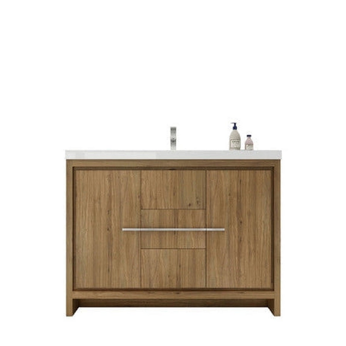 Amara 48" Natural Oak Freestanding Vanity With Single Reinforced White Acrylic Sink