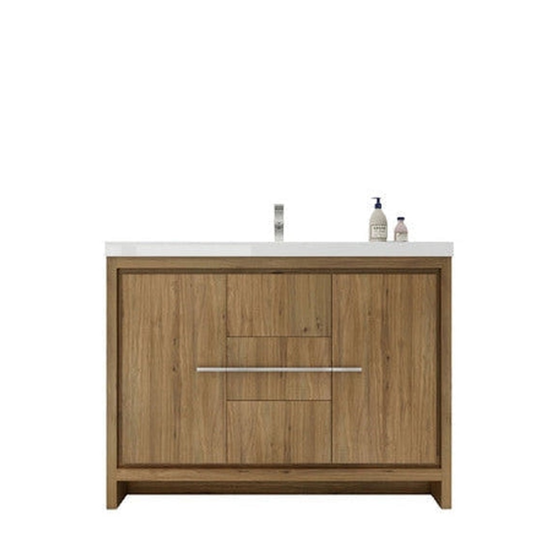 Amara 48" Natural Oak Freestanding Vanity With Single Reinforced White Acrylic Sink