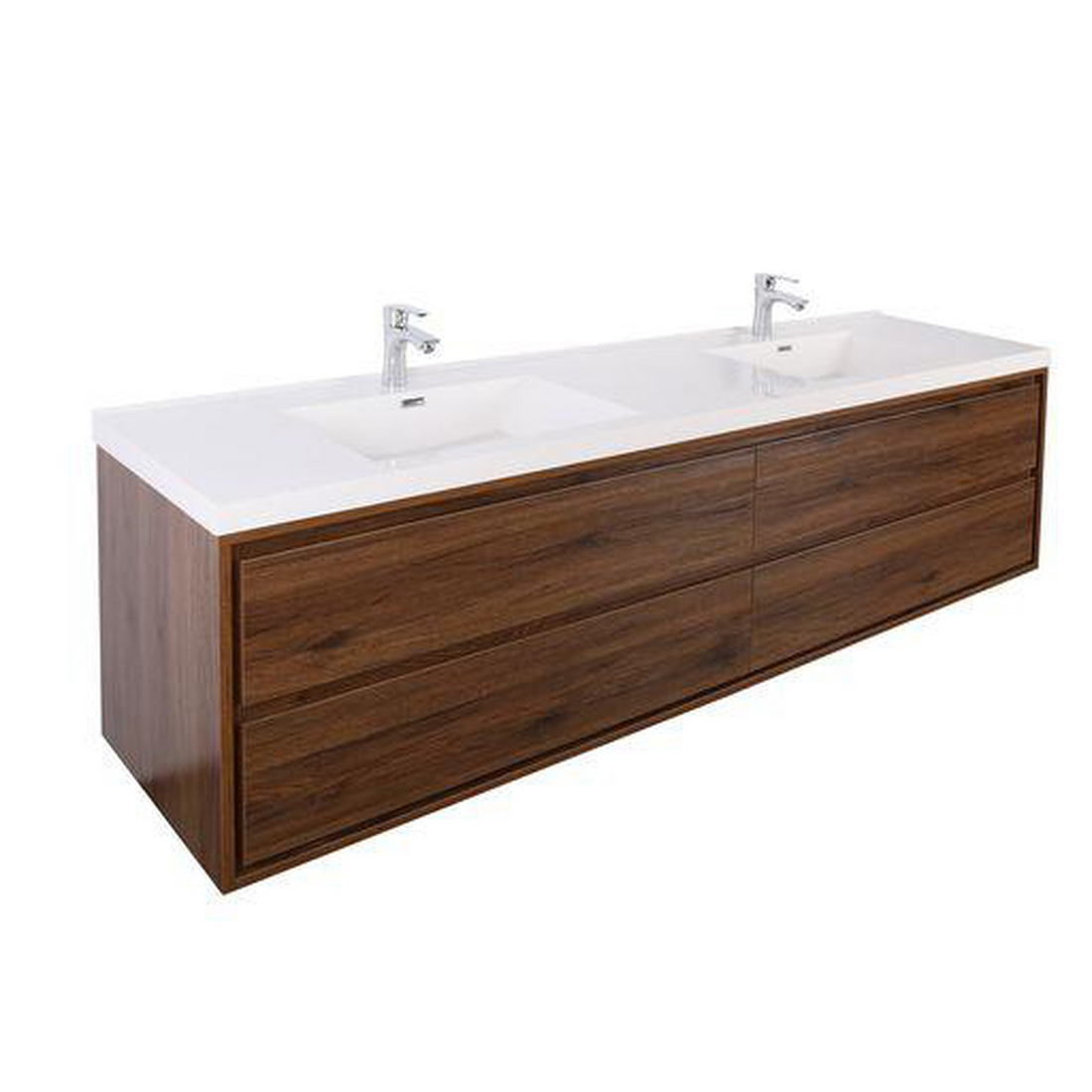 Eden 72" Rosewood Wall-Mounted Modern Vanity With Double Reinforced White Acrylic Sinks