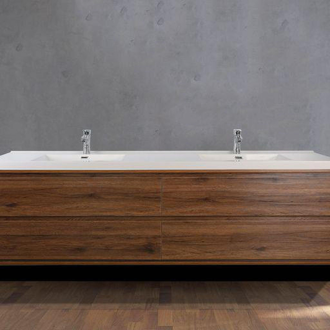 Eden 72" Rosewood Wall-Mounted Modern Vanity With Double Reinforced White Acrylic Sinks