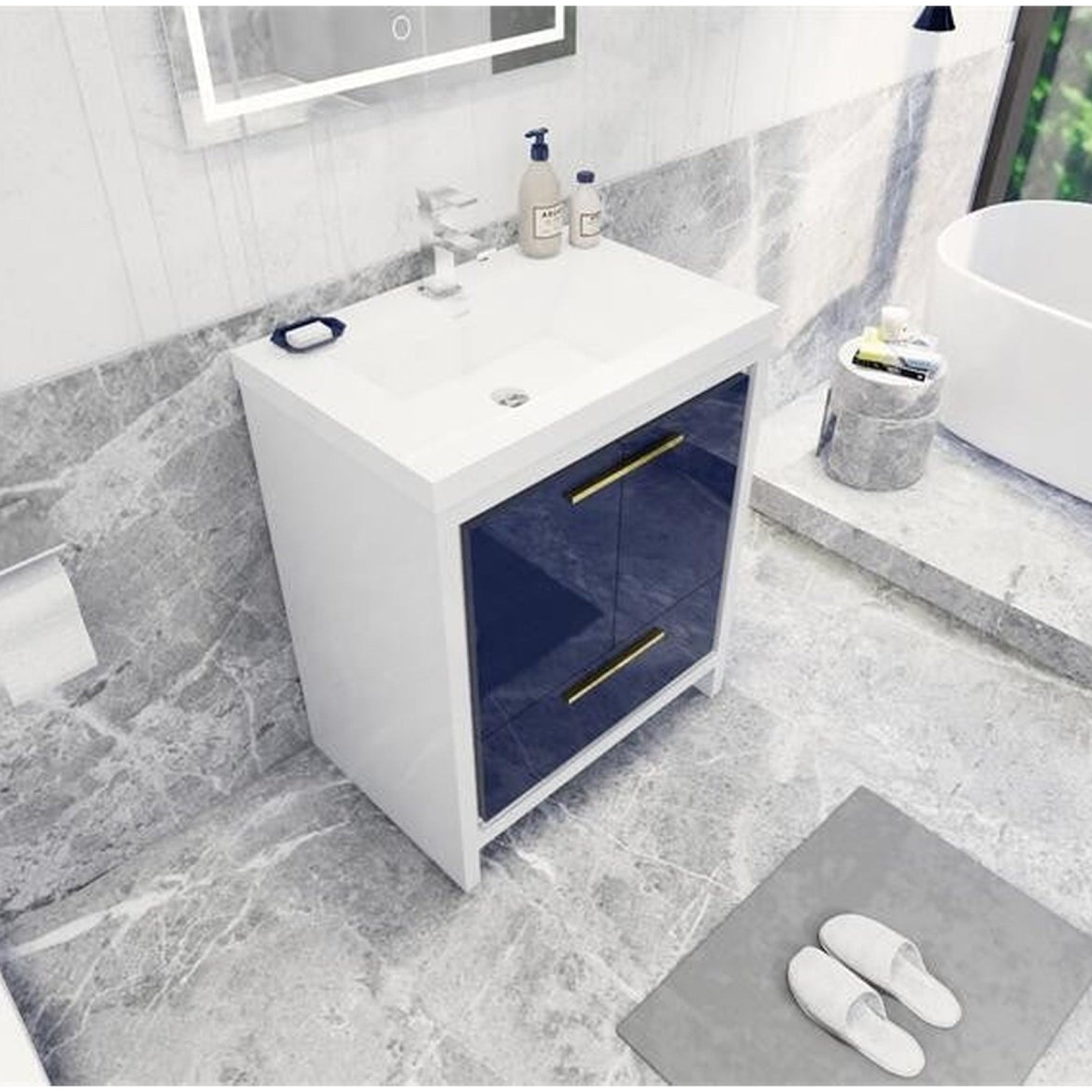 Amara 30" High Gloss Night Blue Freestanding Vanity With Single Reinforced White Acrylic Sink