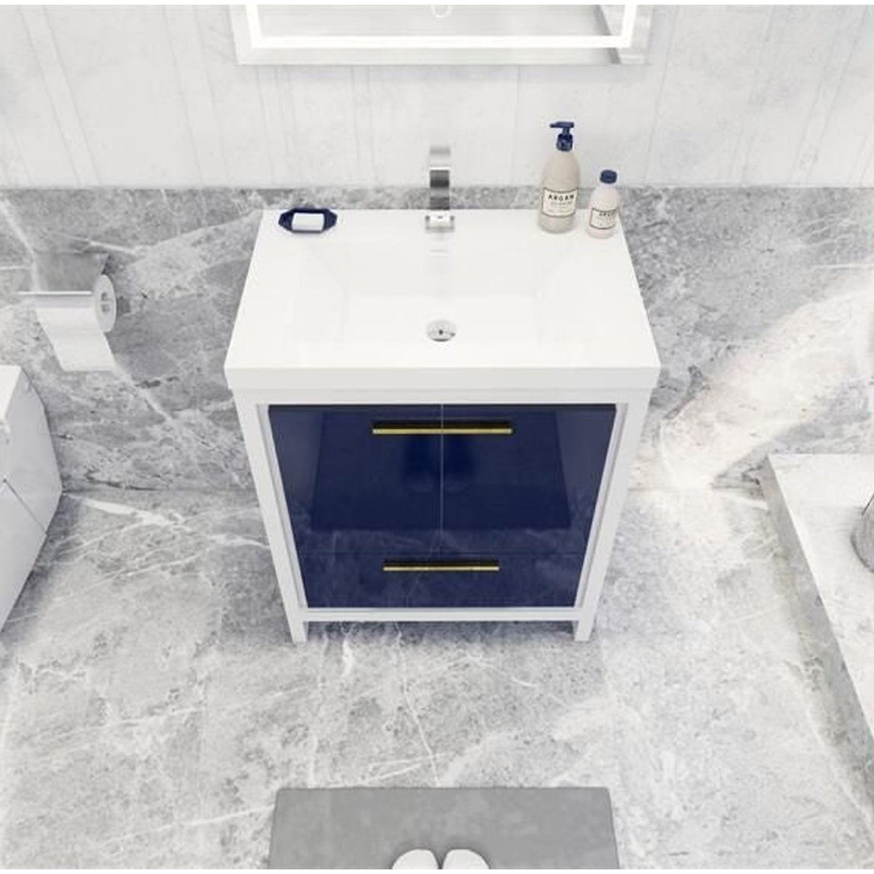 Amara 30" High Gloss Night Blue Freestanding Vanity With Single Reinforced White Acrylic Sink