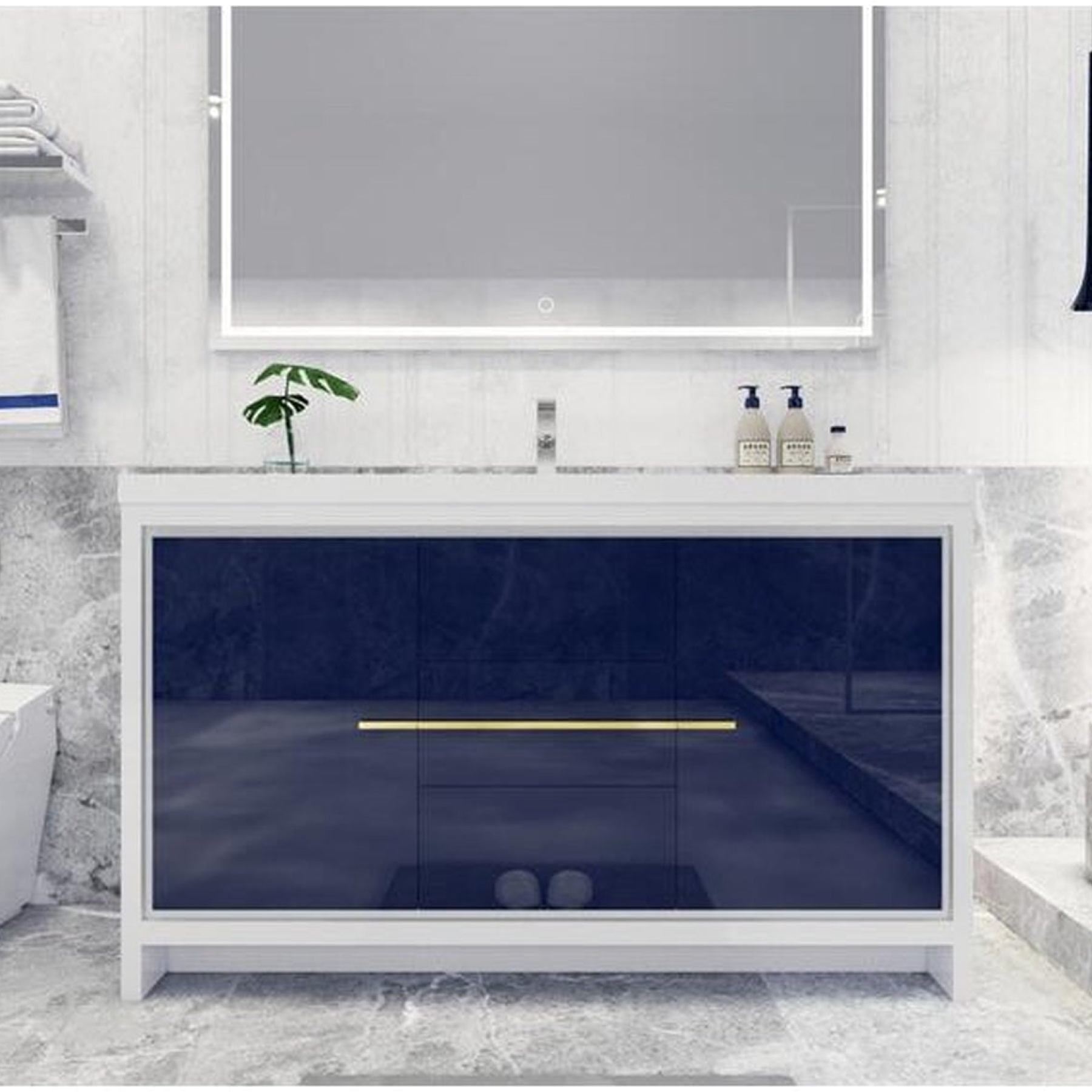 Amara 60" High Gloss Night Blue Freestanding Vanity With Single Reinforced White Acrylic Sink