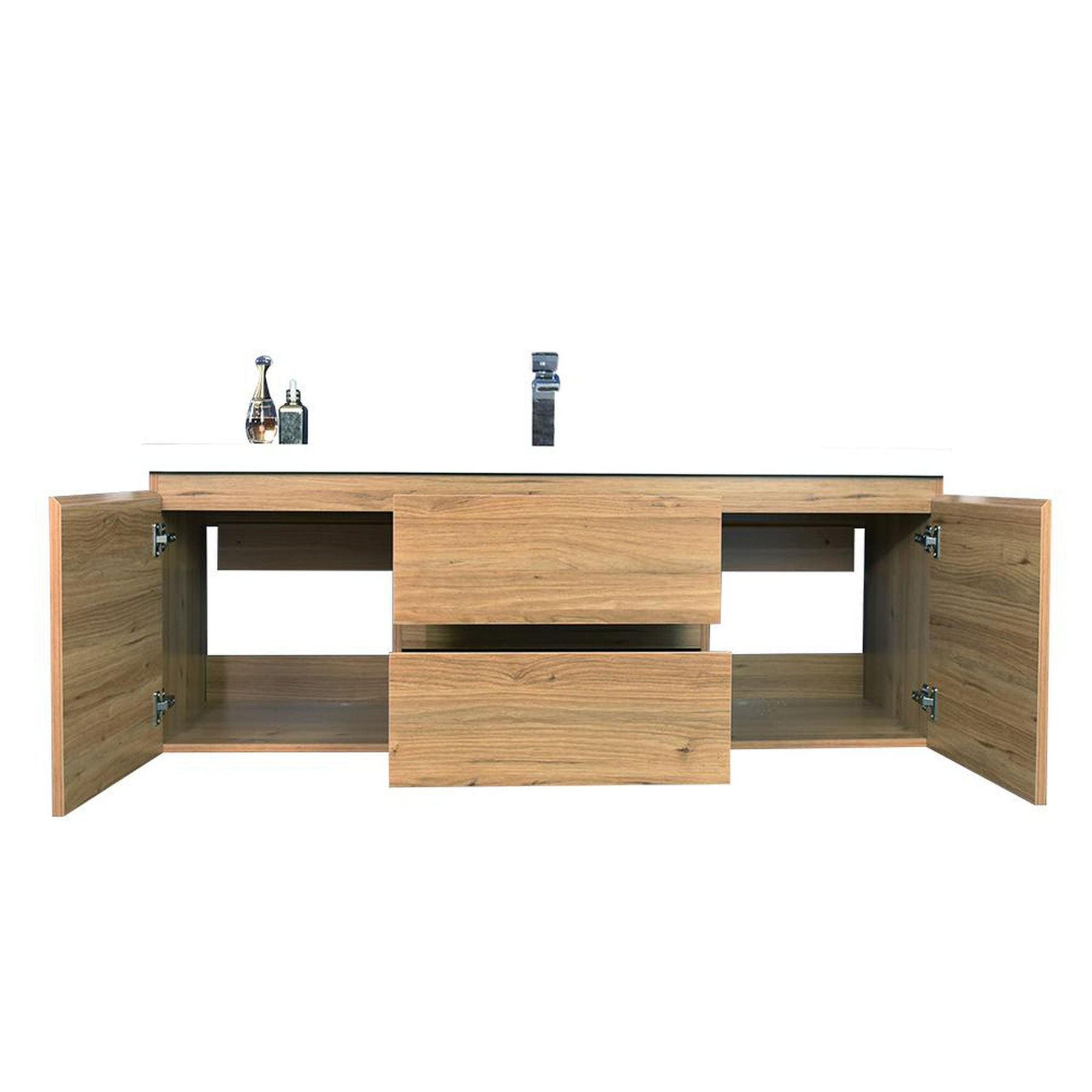 Boho Elegance 60" Nature Oak Wall-Mounted Vanity With Single Reinforced White Acrylic Sink