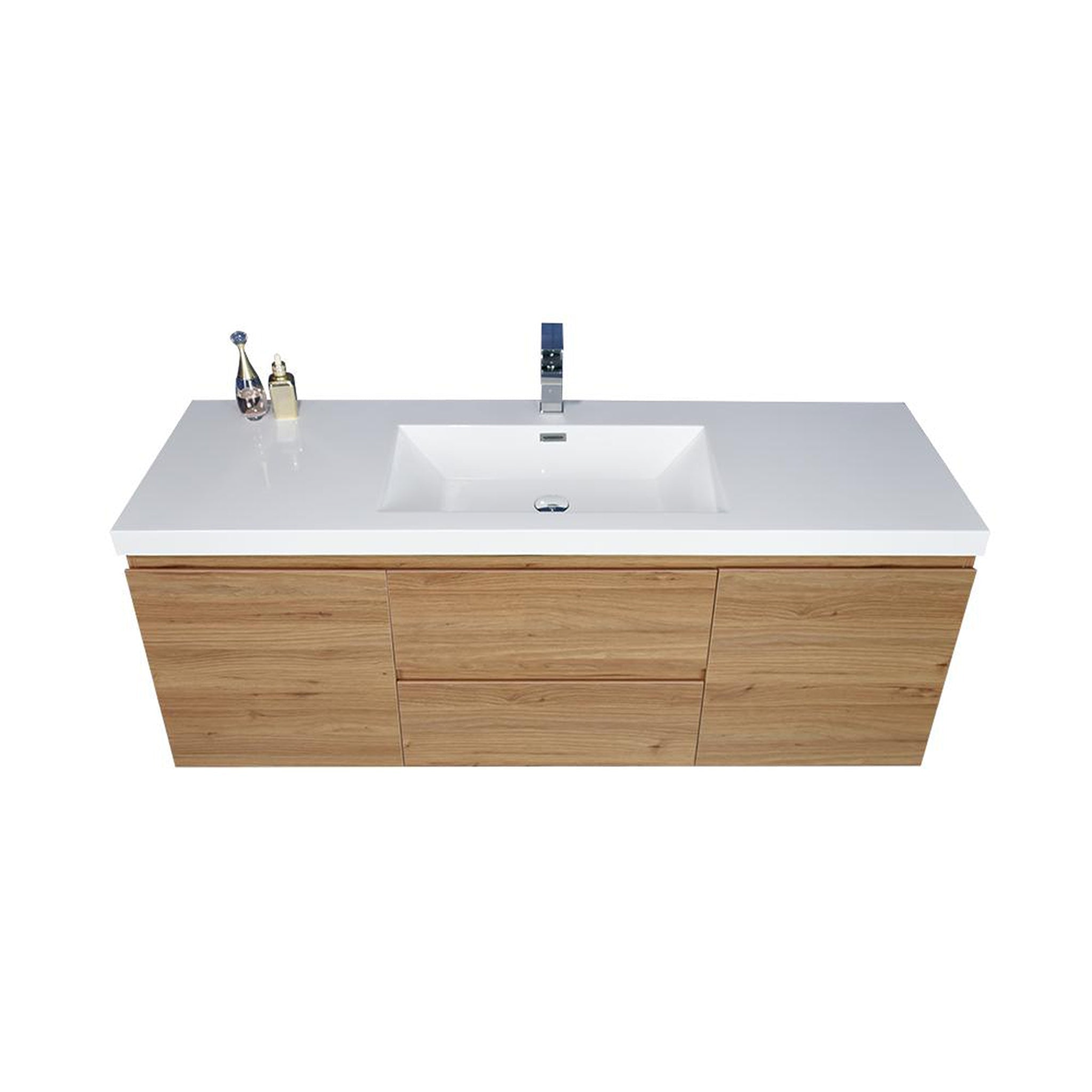 Boho Elegance 60" Nature Oak Wall-Mounted Vanity With Single Reinforced White Acrylic Sink