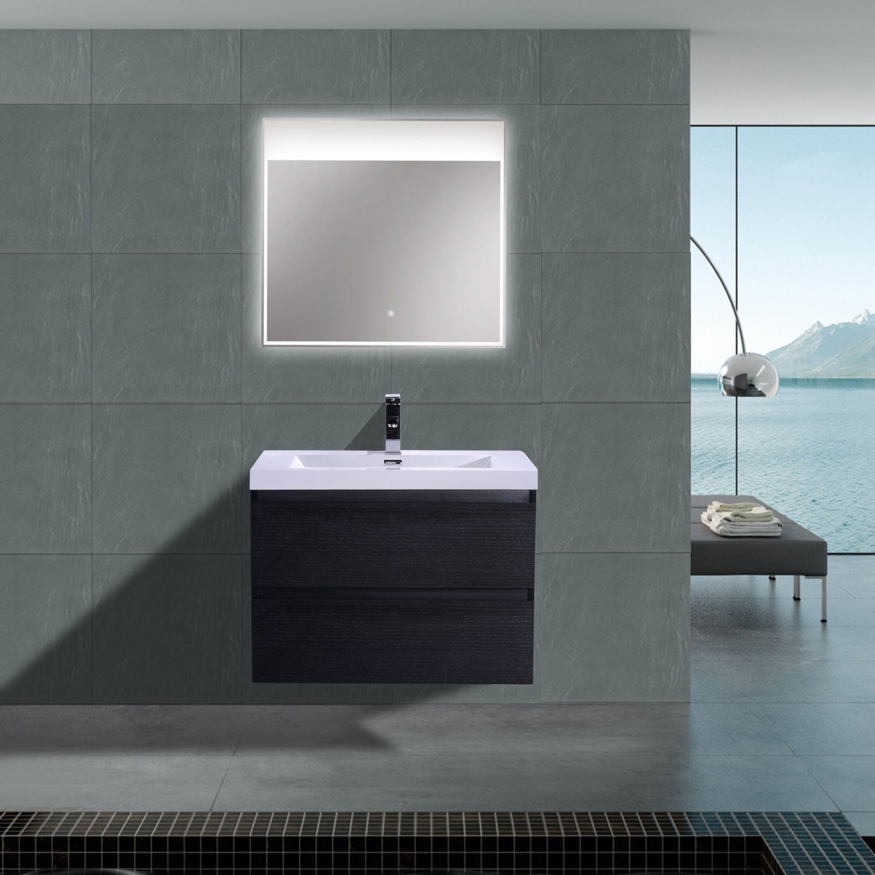 Boho Elegance 30" Rich Black Wall-Mounted Vanity With Single Reinforced White Acrylic Sink
