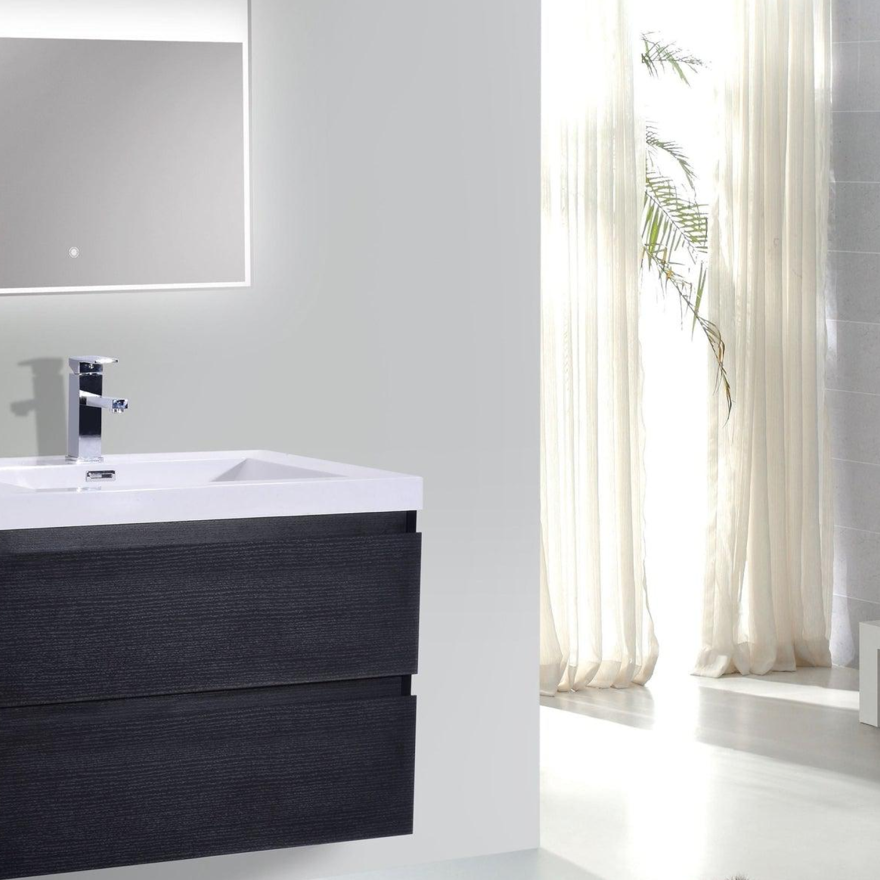 Boho Elegance 30" Rich Black Wall-Mounted Vanity With Single Reinforced White Acrylic Sink
