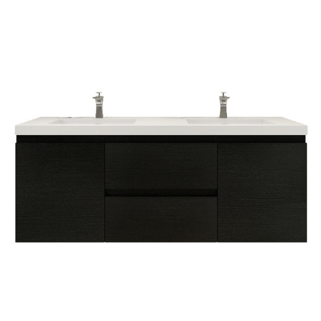 Boho Elegance 60" Rich Black Wall-Mounted Vanity With Double Reinforced White Acrylic Sinks