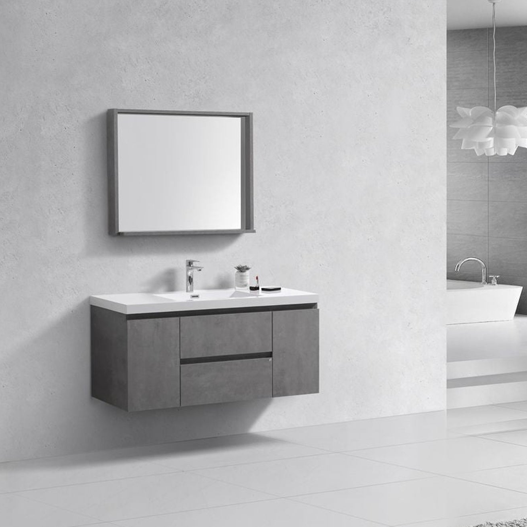 Boho Elegance 48" Cement Gray Wall-Mounted Vanity With Single Reinforced White Acrylic Sink