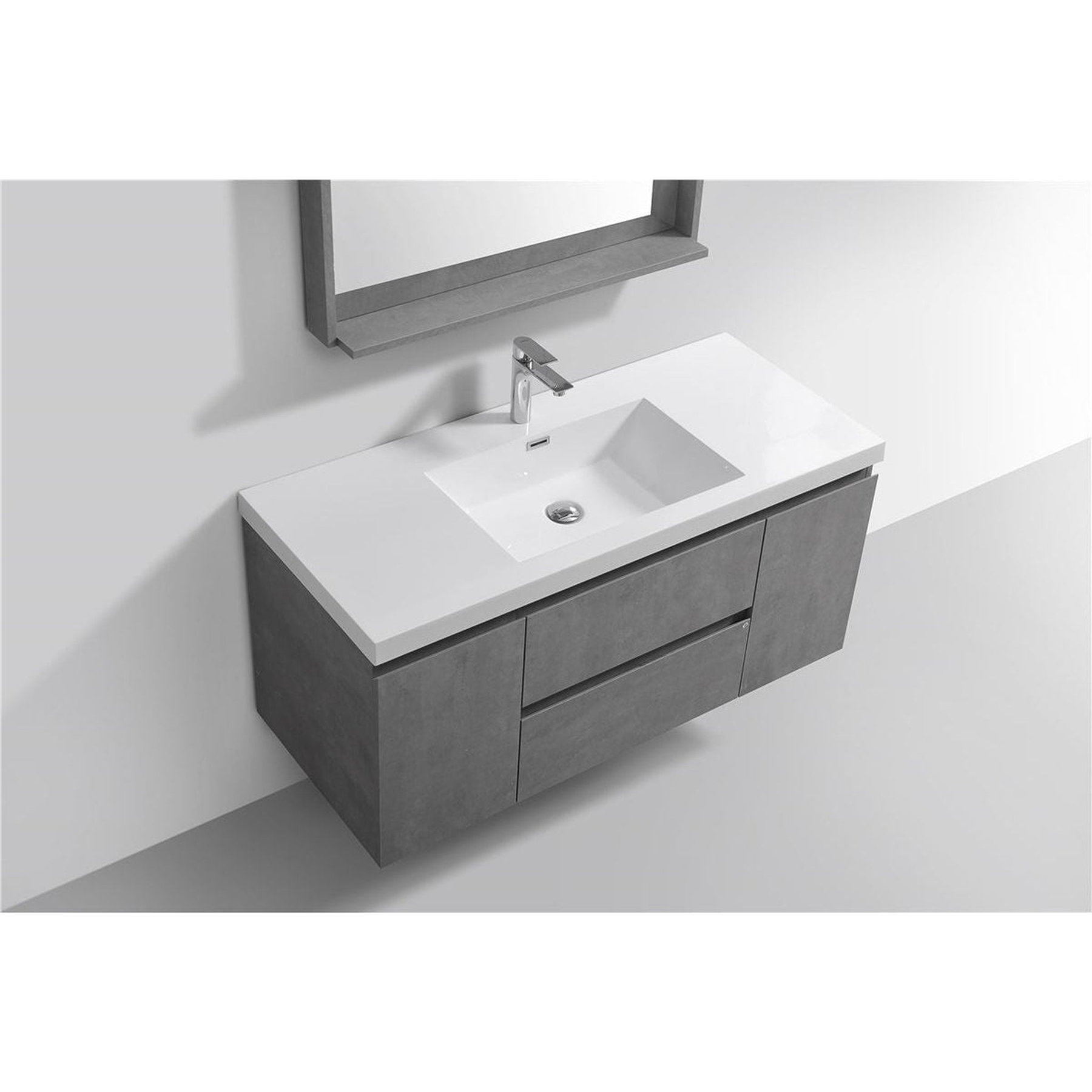 Boho Elegance 48" Cement Gray Wall-Mounted Vanity With Single Reinforced White Acrylic Sink