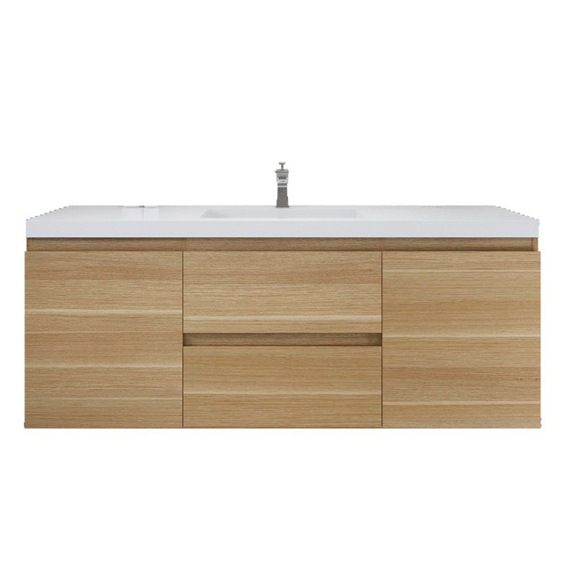 Boho Elegance 60" White Oak Wall-Mounted Vanity With Single Reinforced White Acrylic Sink