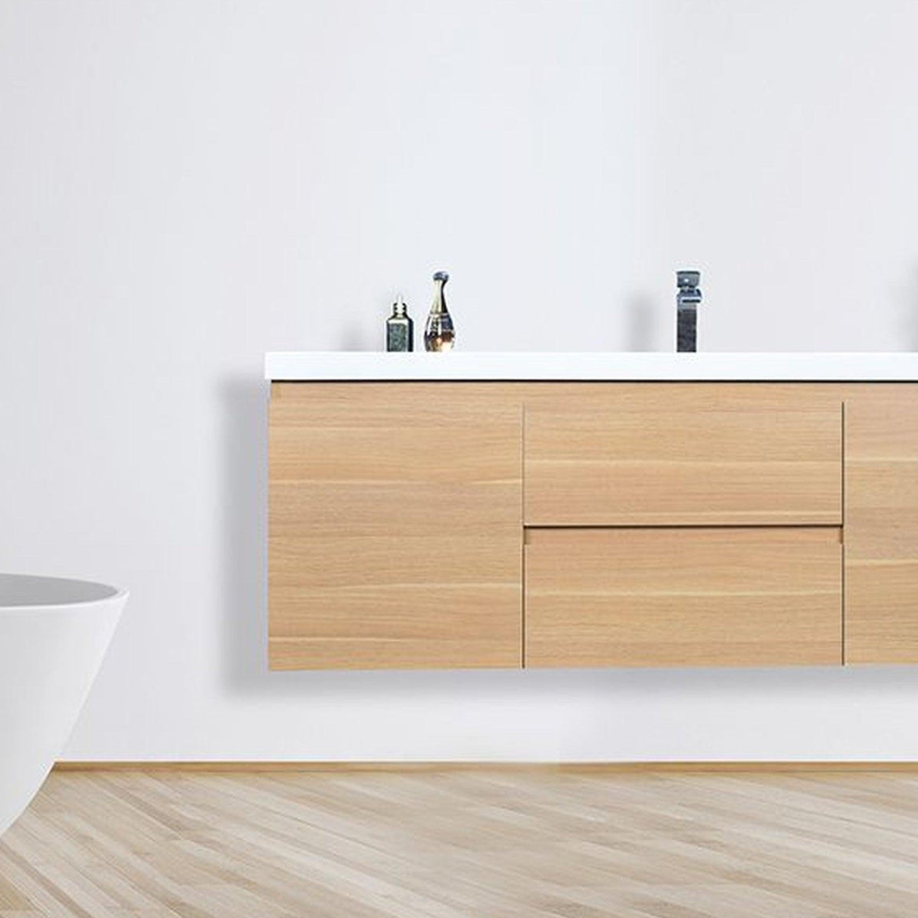 Boho Elegance 60" White Oak Wall-Mounted Vanity With Single Reinforced White Acrylic Sink