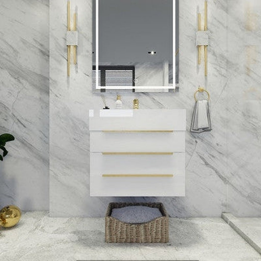 Elara 24" High Gloss White Wall-Mounted Vanity With Single Reinforced White Acrylic Sink