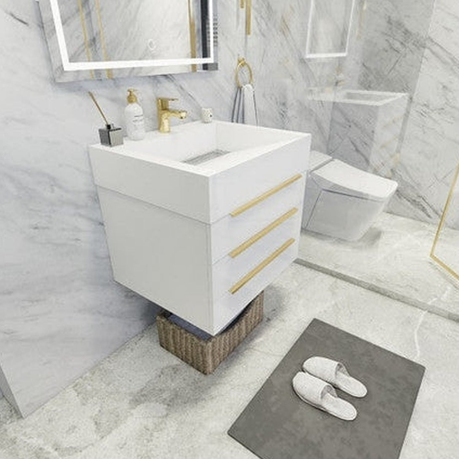 Elara 24" High Gloss White Wall-Mounted Vanity With Single Reinforced White Acrylic Sink