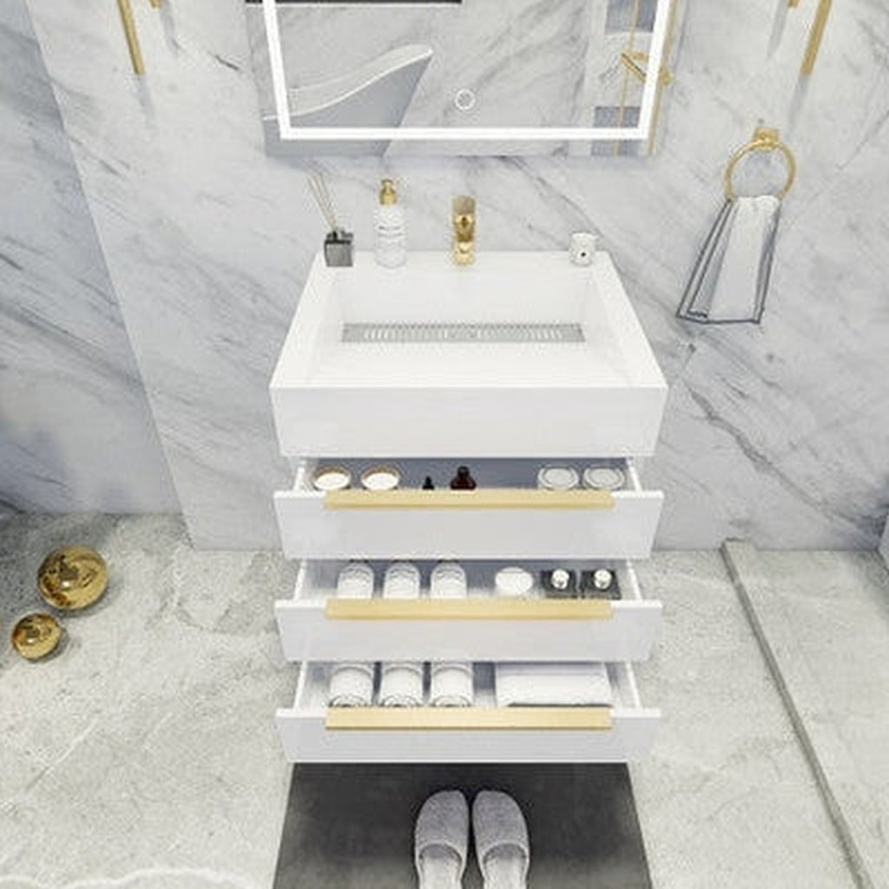 Elara 24" High Gloss White Wall-Mounted Vanity With Single Reinforced White Acrylic Sink
