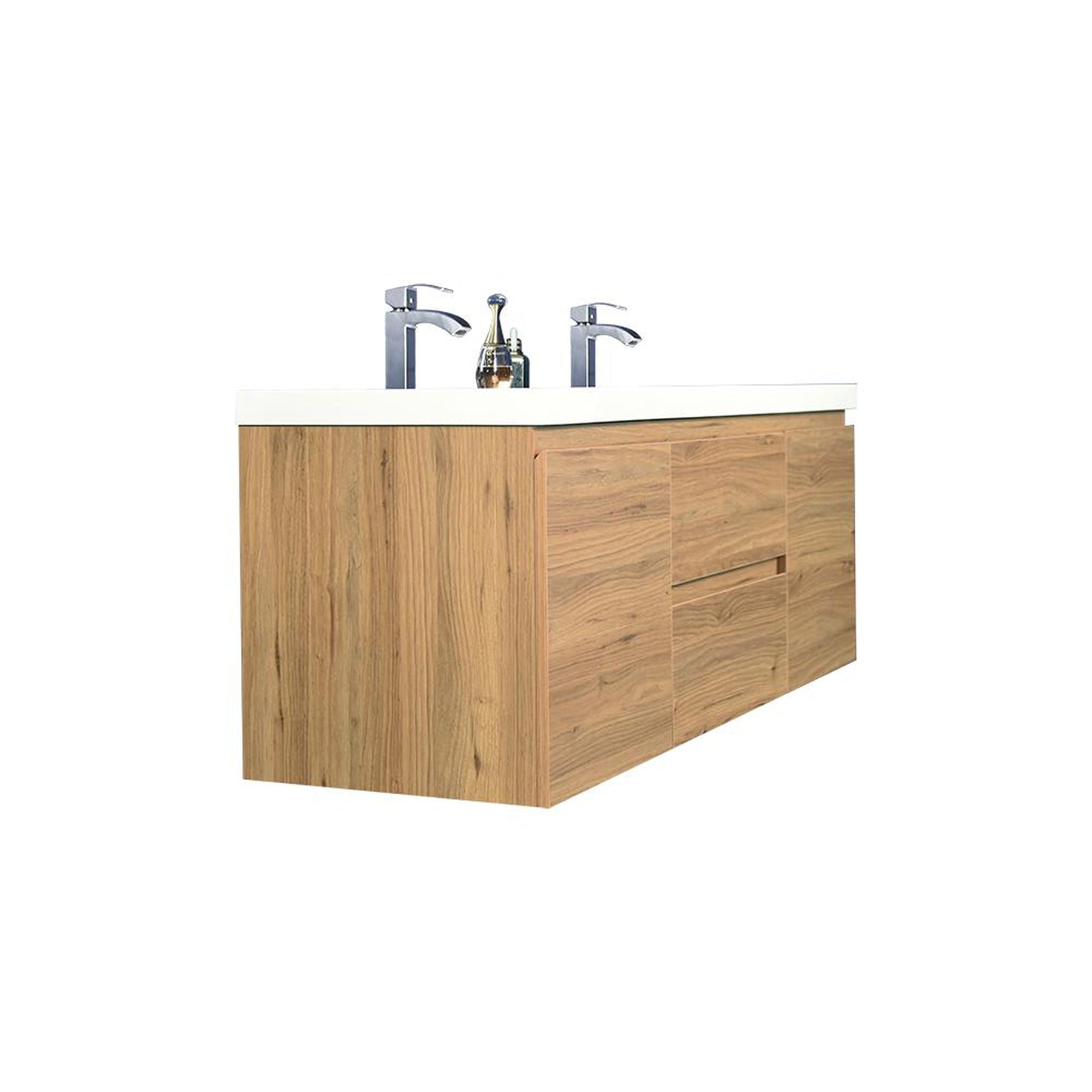 Boho Elegance 60" Nature Oak Wall-Mounted Vanity With Double Reinforced White Acrylic Sinks