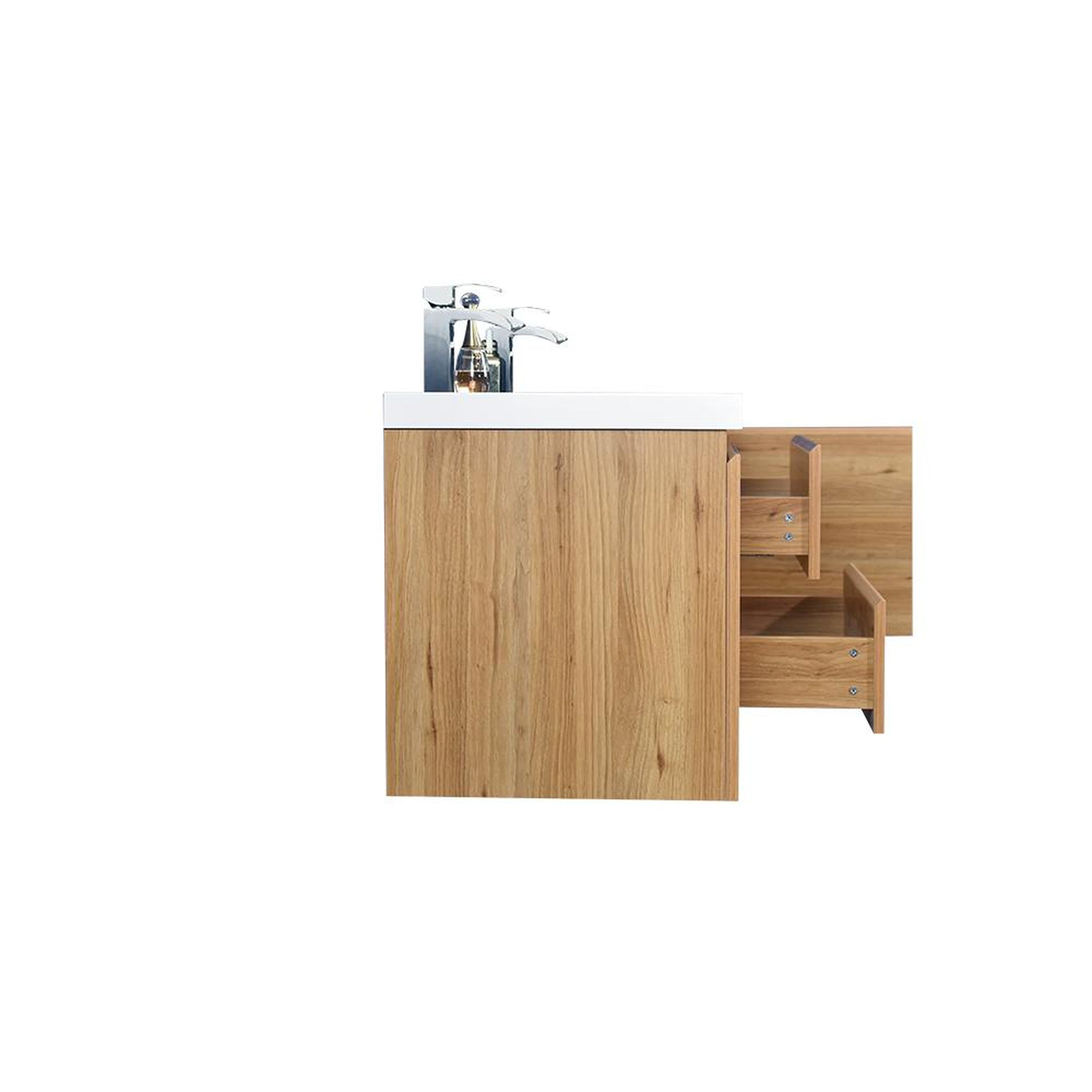 Boho Elegance 60" Nature Oak Wall-Mounted Vanity With Double Reinforced White Acrylic Sinks