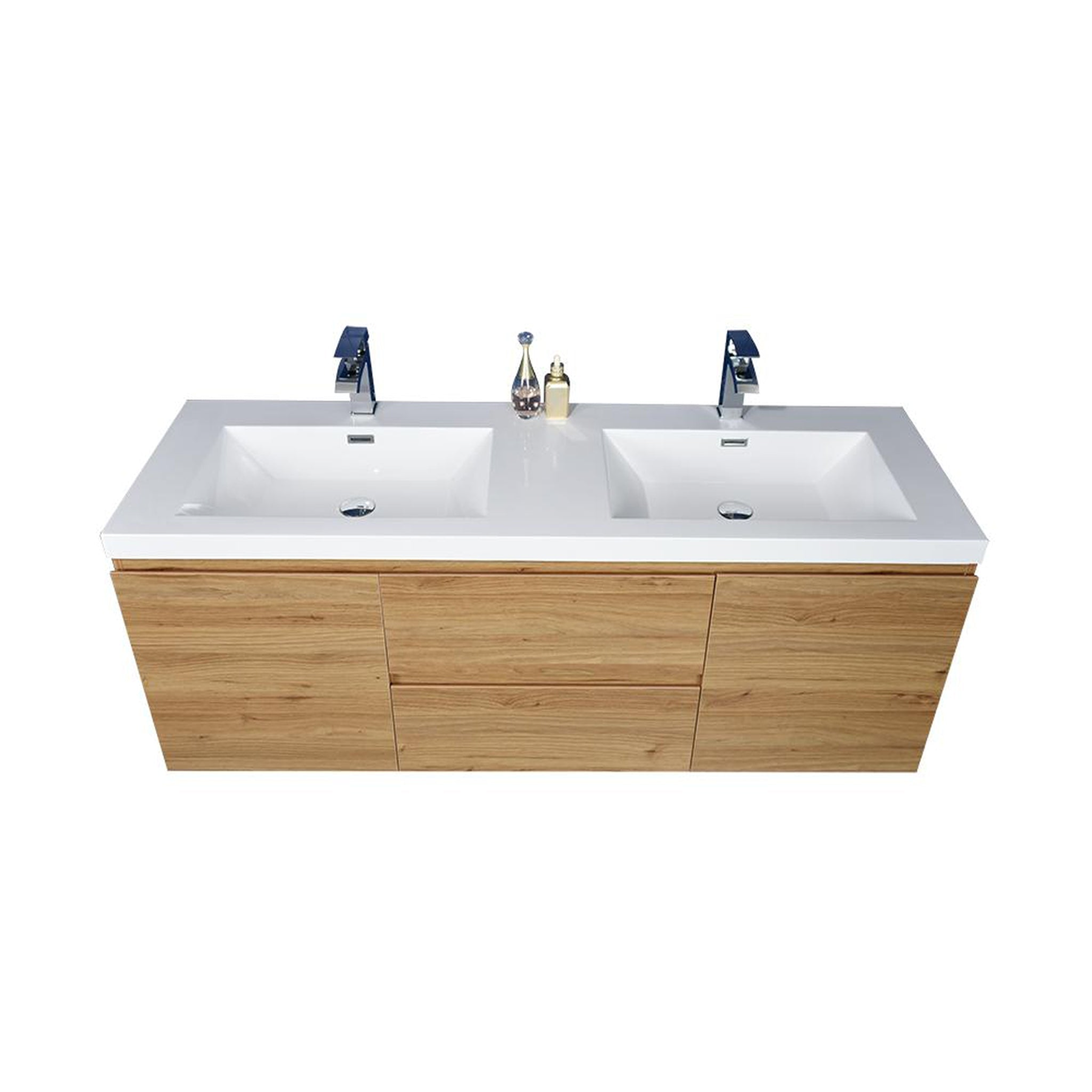 Boho Elegance 60" Nature Oak Wall-Mounted Vanity With Double Reinforced White Acrylic Sinks