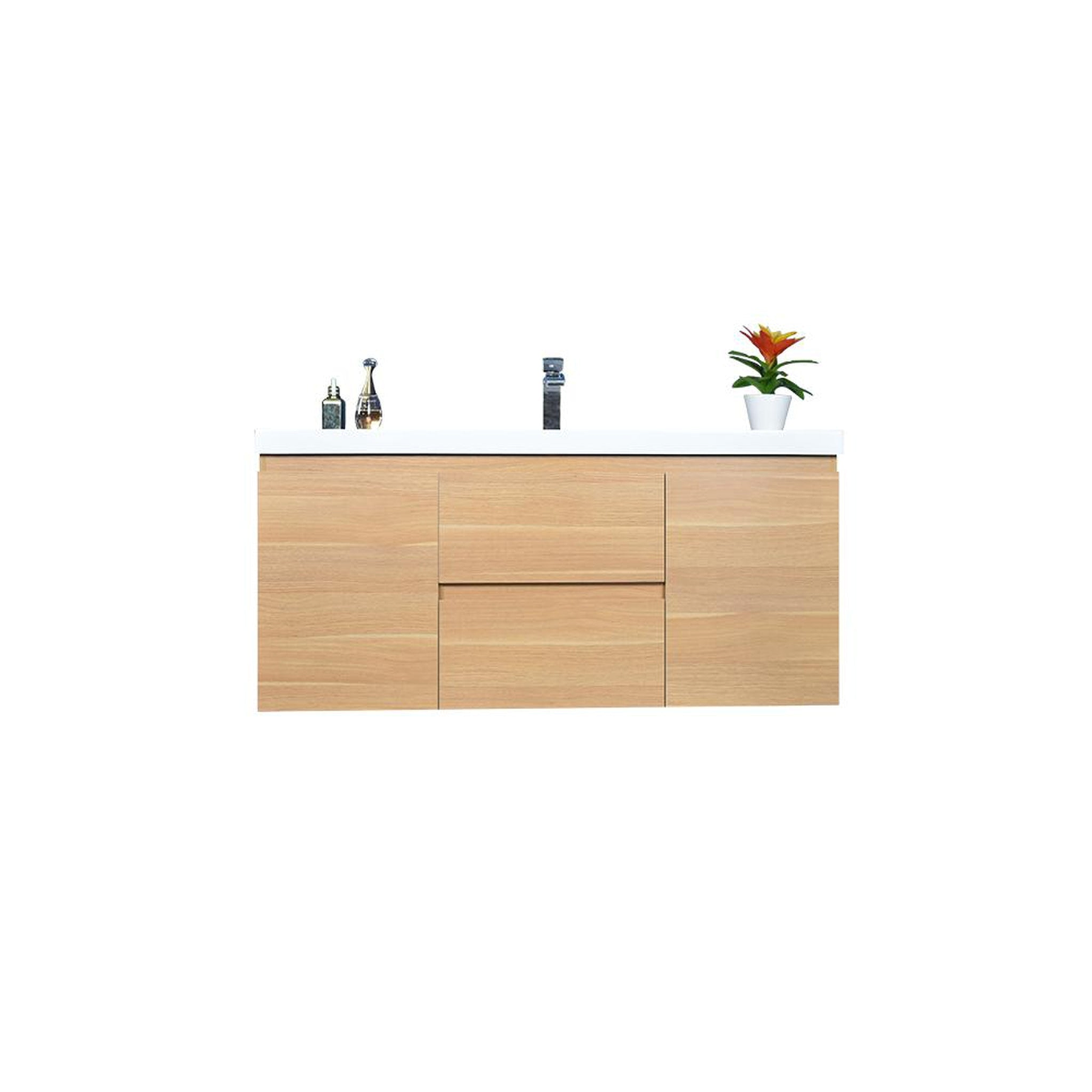 Boho Elegance 48" White Oak Wall-Mounted Vanity With Single Reinforced White Acrylic Sink