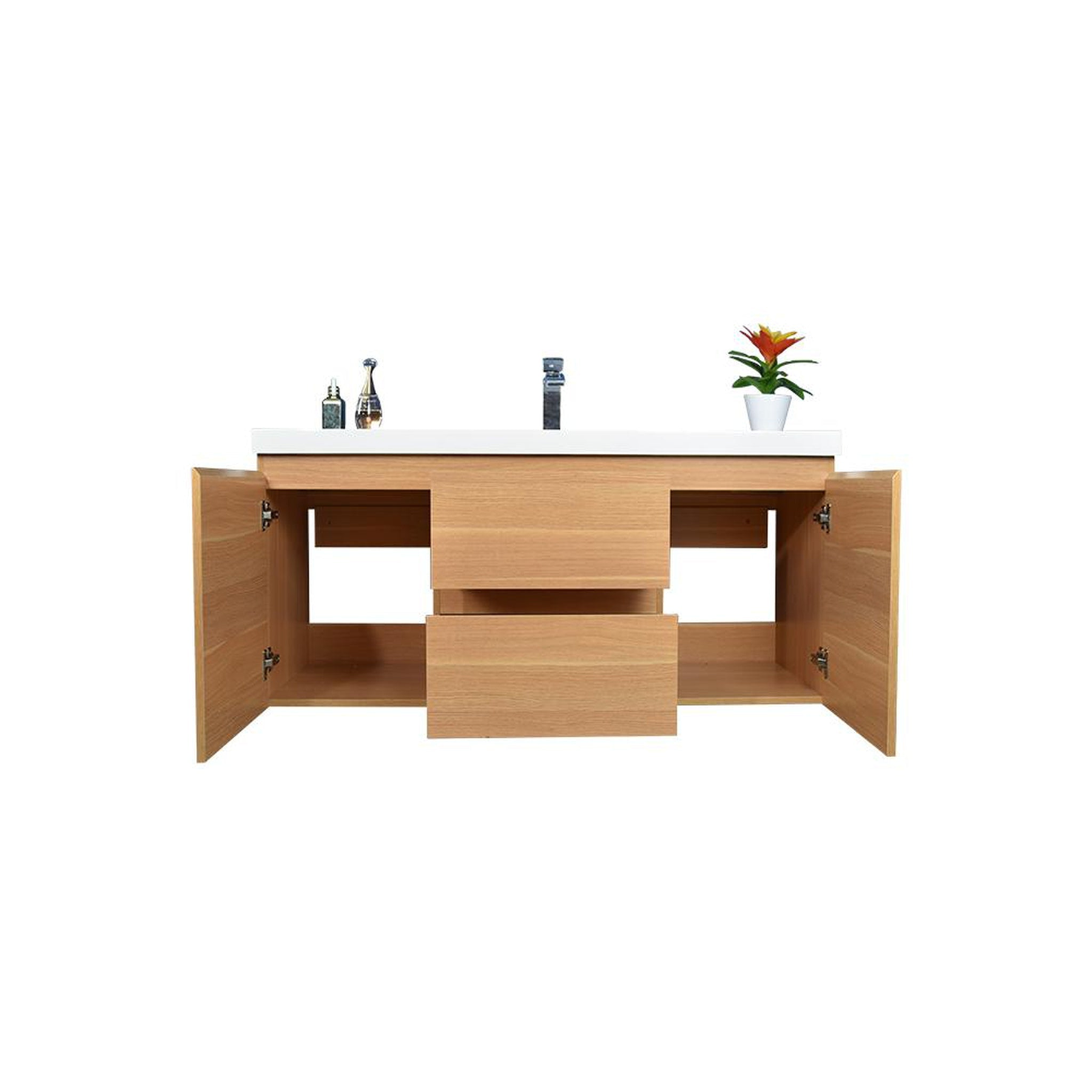 Boho Elegance 48" White Oak Wall-Mounted Vanity With Single Reinforced White Acrylic Sink