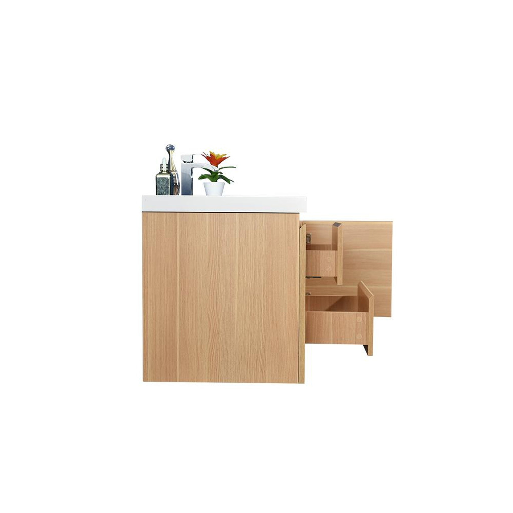 Boho Elegance 48" White Oak Wall-Mounted Vanity With Single Reinforced White Acrylic Sink