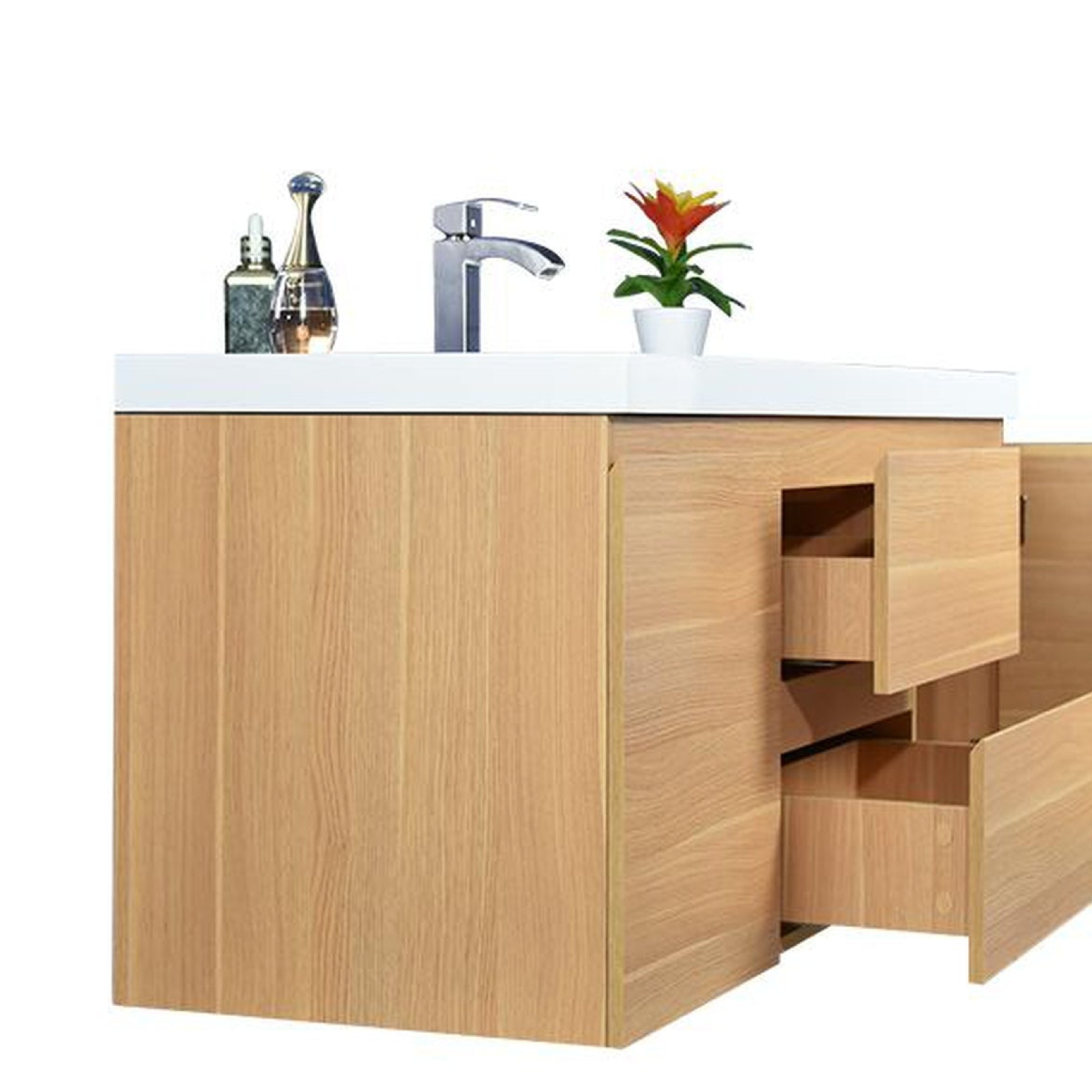 Boho Elegance 48" White Oak Wall-Mounted Vanity With Single Reinforced White Acrylic Sink