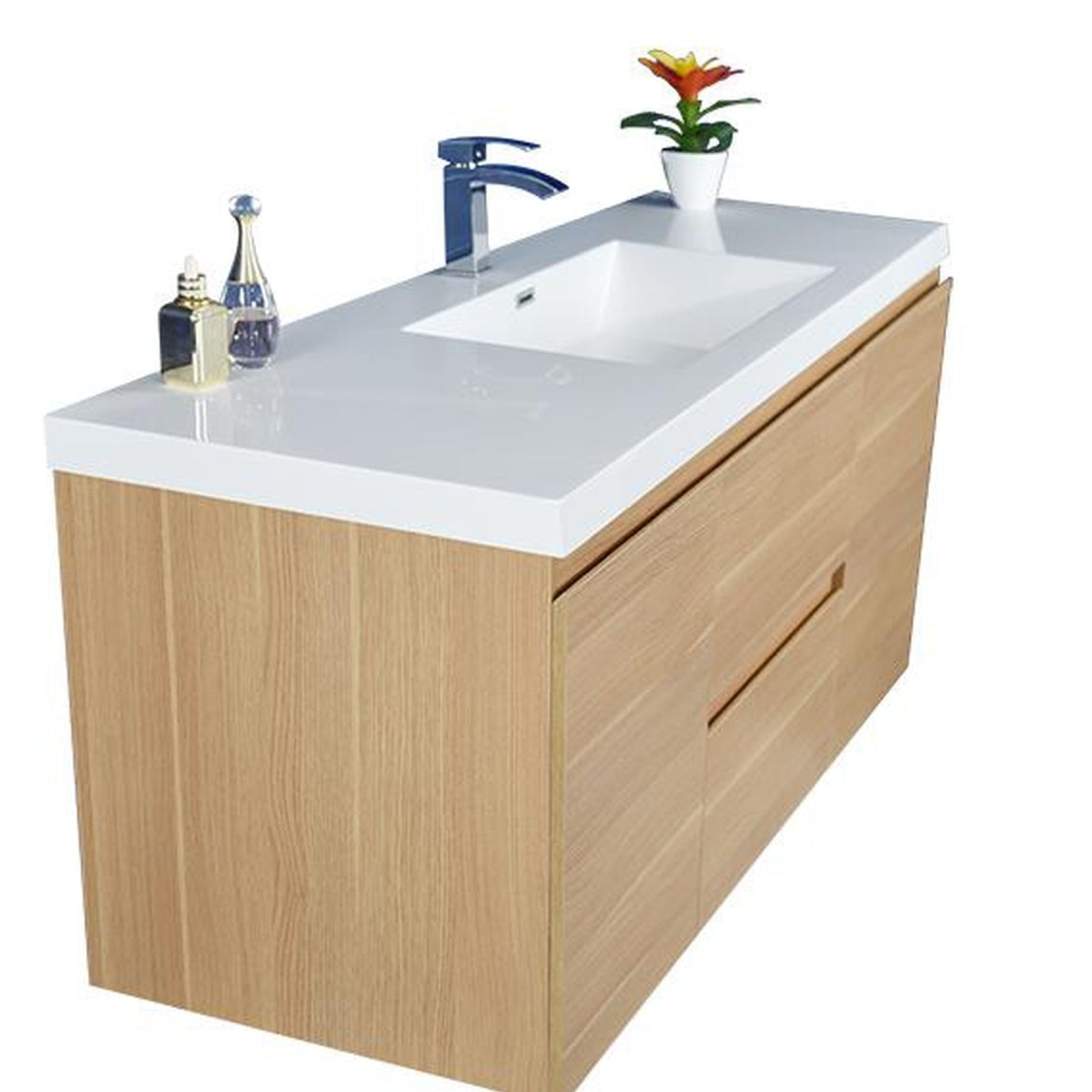 Boho Elegance 48" White Oak Wall-Mounted Vanity With Single Reinforced White Acrylic Sink