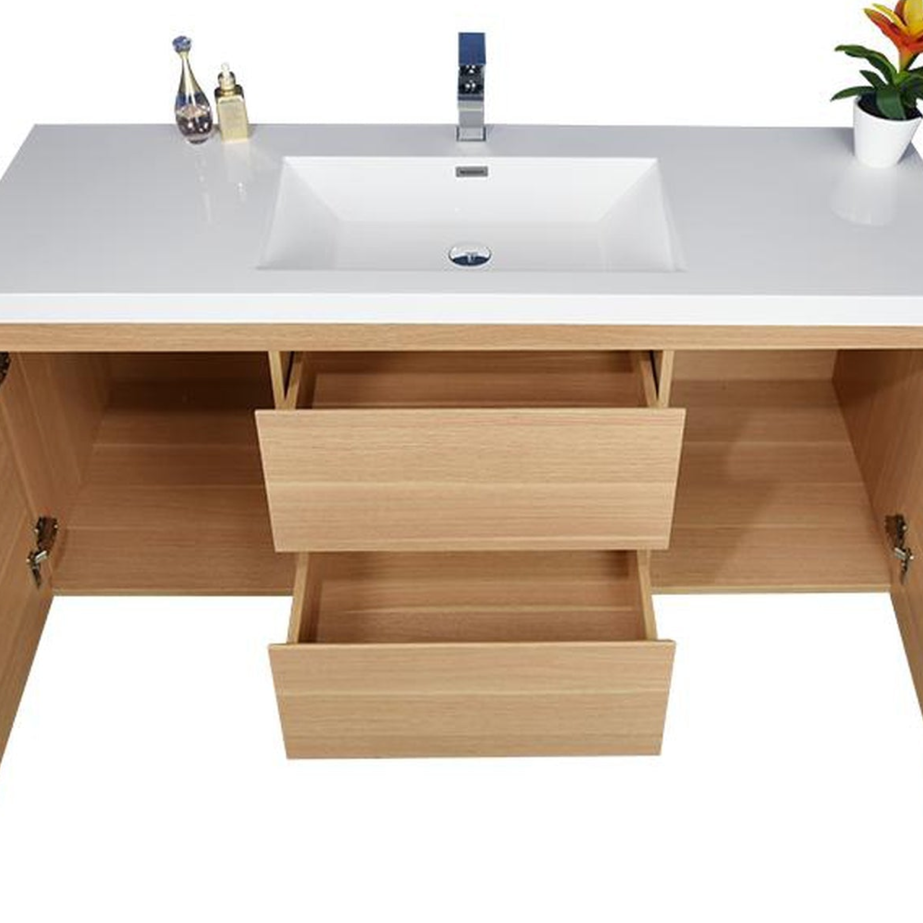 Boho Elegance 48" White Oak Wall-Mounted Vanity With Single Reinforced White Acrylic Sink