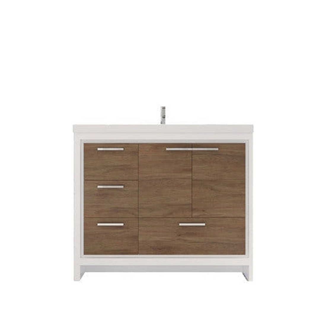 Amara 42" White Oak Freestanding Vanity With Left Side Drawers and Single Reinforced White Acrylic Sink