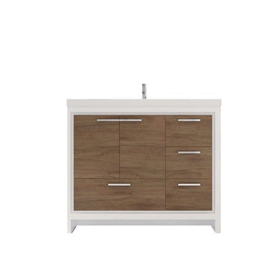 Amara 42" White Oak Freestanding Vanity With Right Side Drawers and Single Reinforced White Acrylic Sink