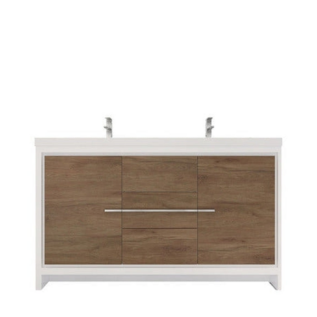 Amara 60" White Oak Freestanding Vanity With Double Reinforced White Acrylic Sinks
